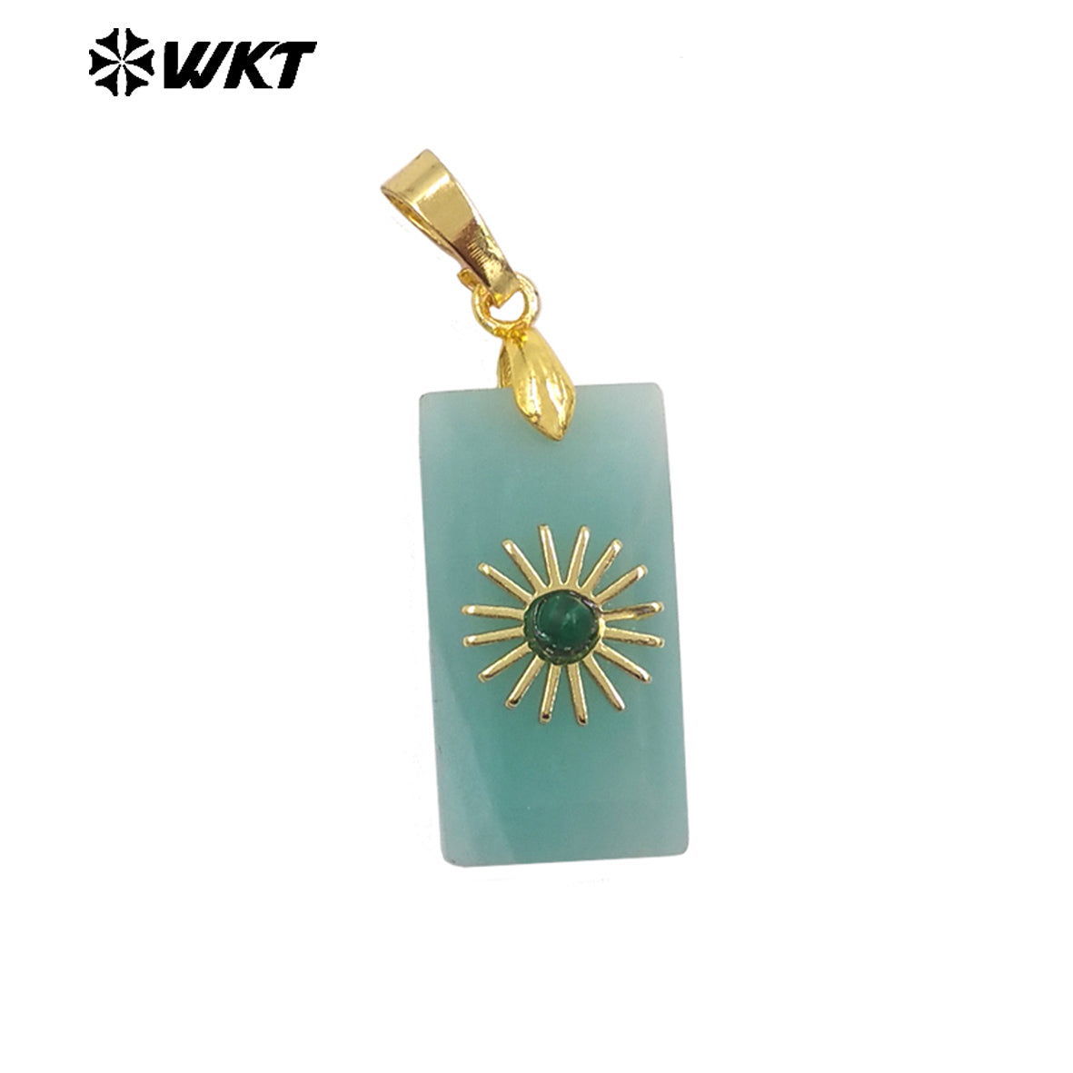 WT-P2011 Fashion Popular Natural Gemstones Gold Plated Set In Little Rectangle Stone Pendant For Necklace Handmade Charms
