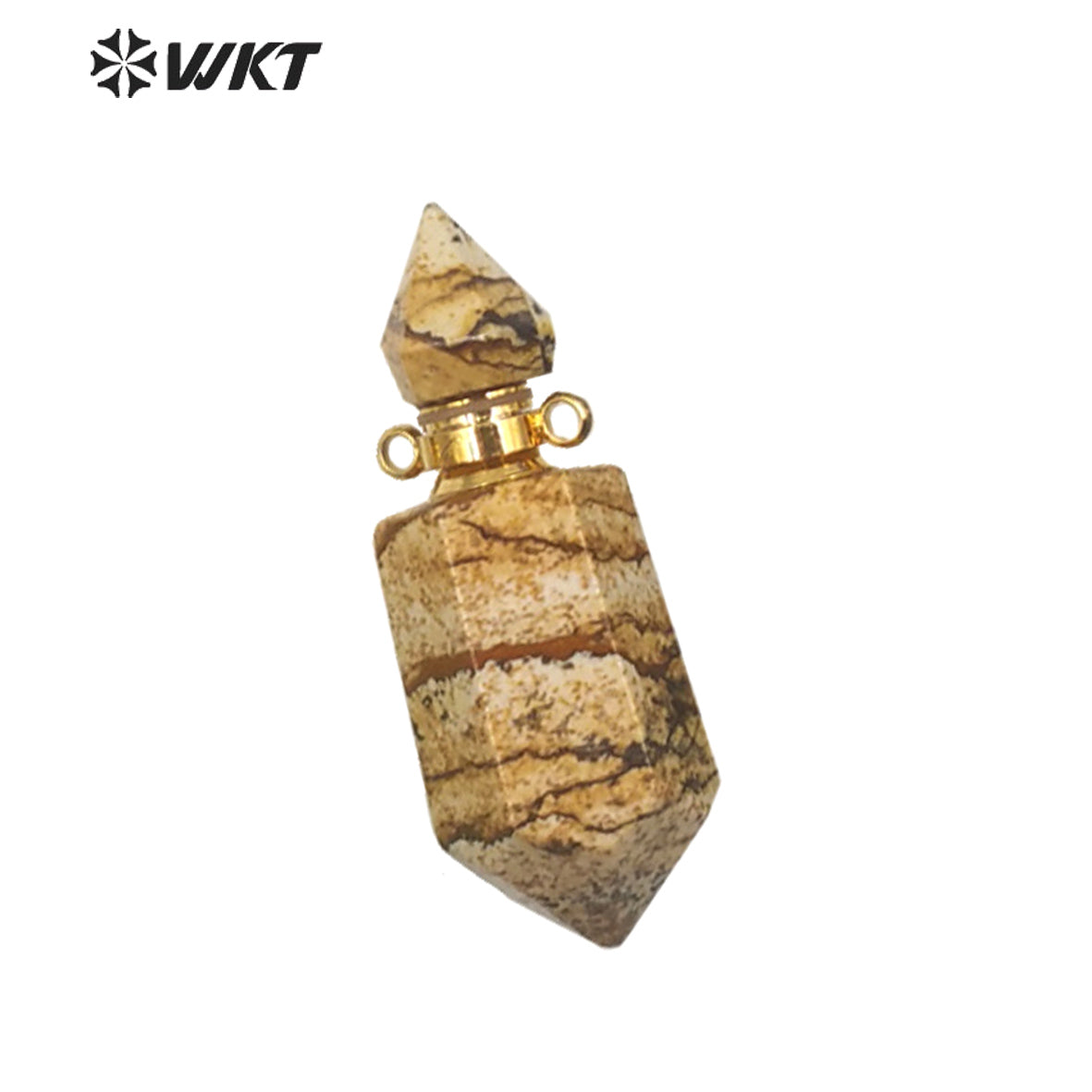 WT-P1638 Amazing Gold Natural Double Point Spirit Quartz Perfume Bottle Stone Pendant High Quality Jewelry Bottle Pendants