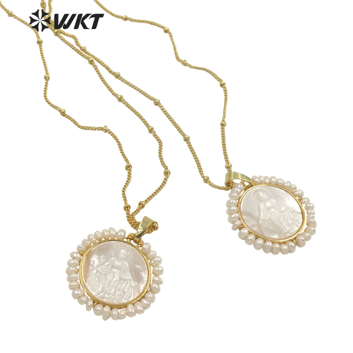 WT-JN154 Amazing Super Hot Handmade White Natural Religious Christian Virgin Mary Pendant with Tiny Pearl Around Charm Pendant