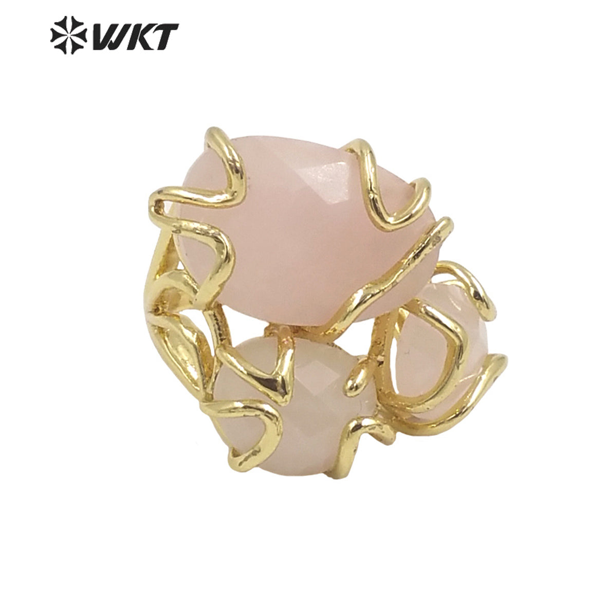 WT-R419 Gorgeous New Collection Stone Ring Women Gold Plated Triple Natural Stone Prong Setting Cocktail Ring for Party Court