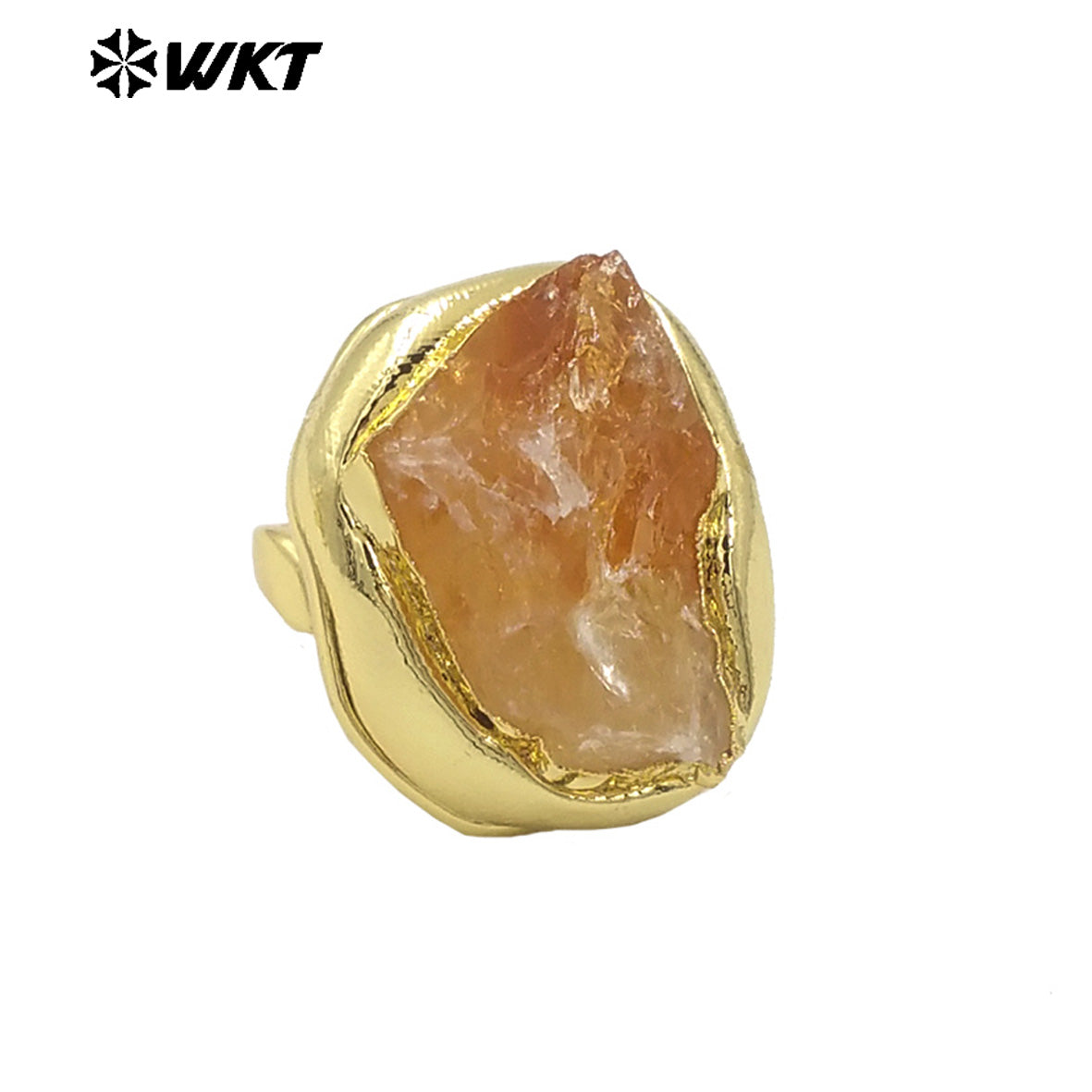 WT-R526 Wholesale New Raw Natural Hammer Yellow Citrine and Amethyst Big Stone Energy Women Ring