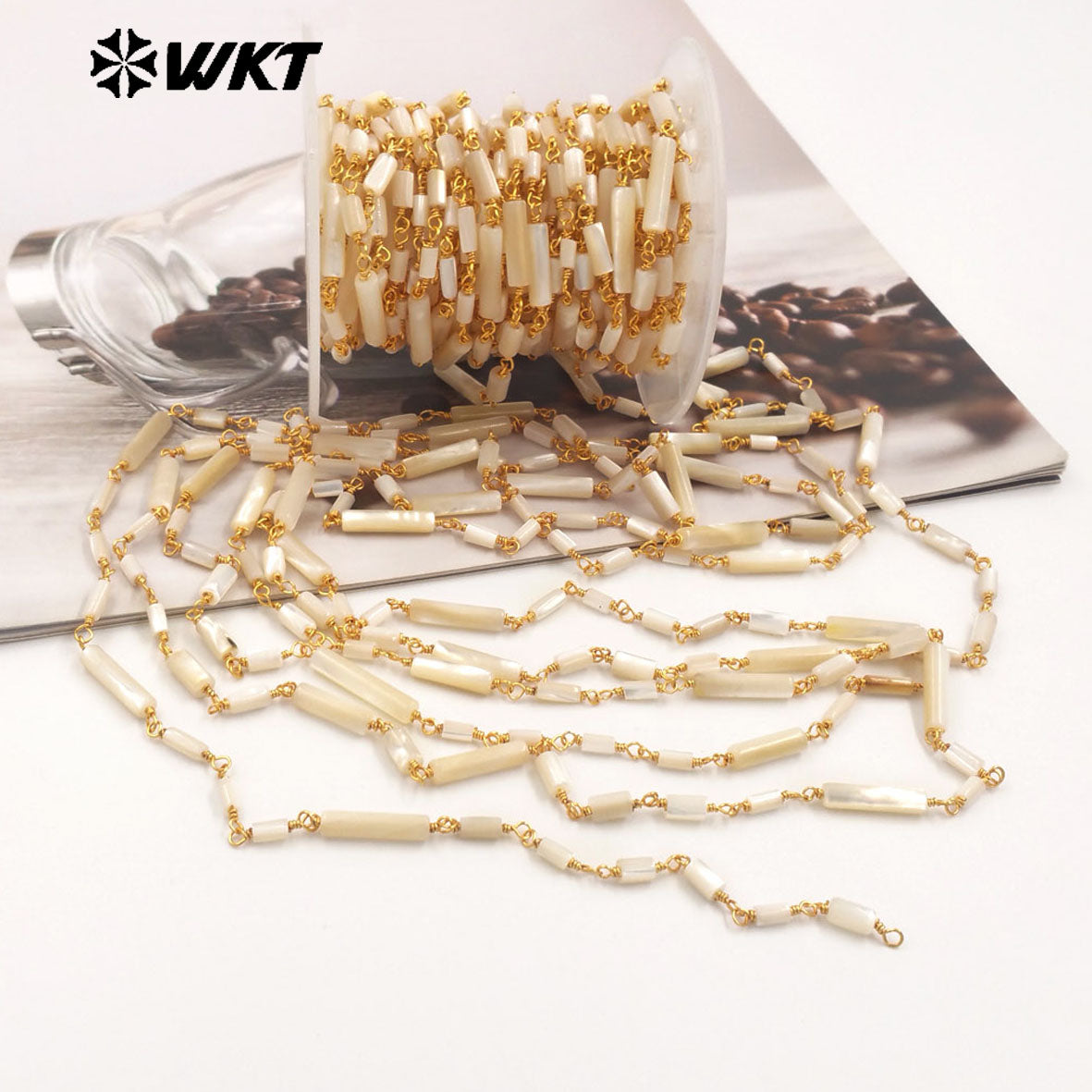 WT-RBC240 New Handmade Wire Wrapped Natural Trumpet Shell Beads Jewelry Chain for Necklace or DIY Making Findings
