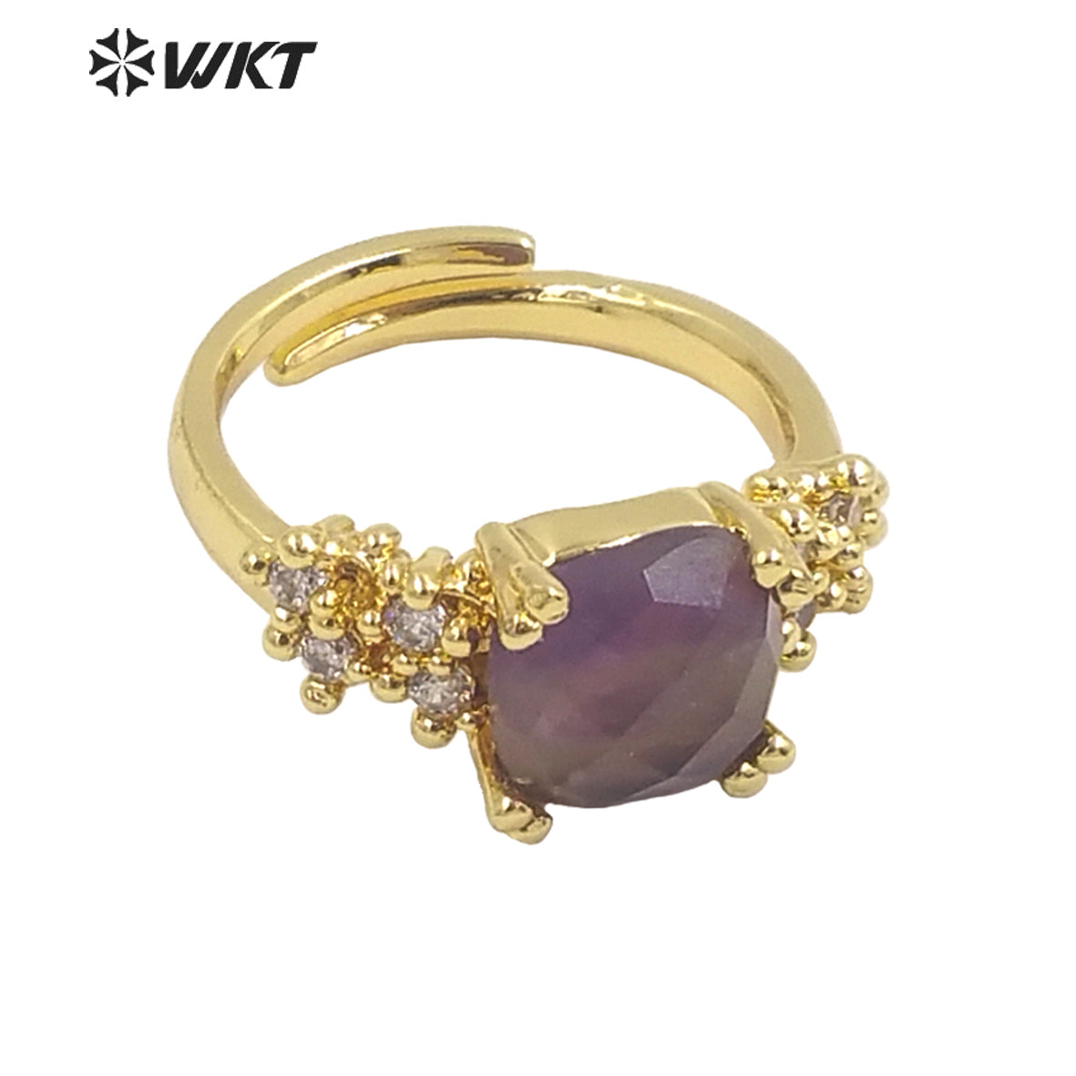 WT-R449 Wholesale Micropaved Cubic Zircon Decorative Square Stone Ring for Birthday Gift Ring Trendy Rose Quartz Ring
