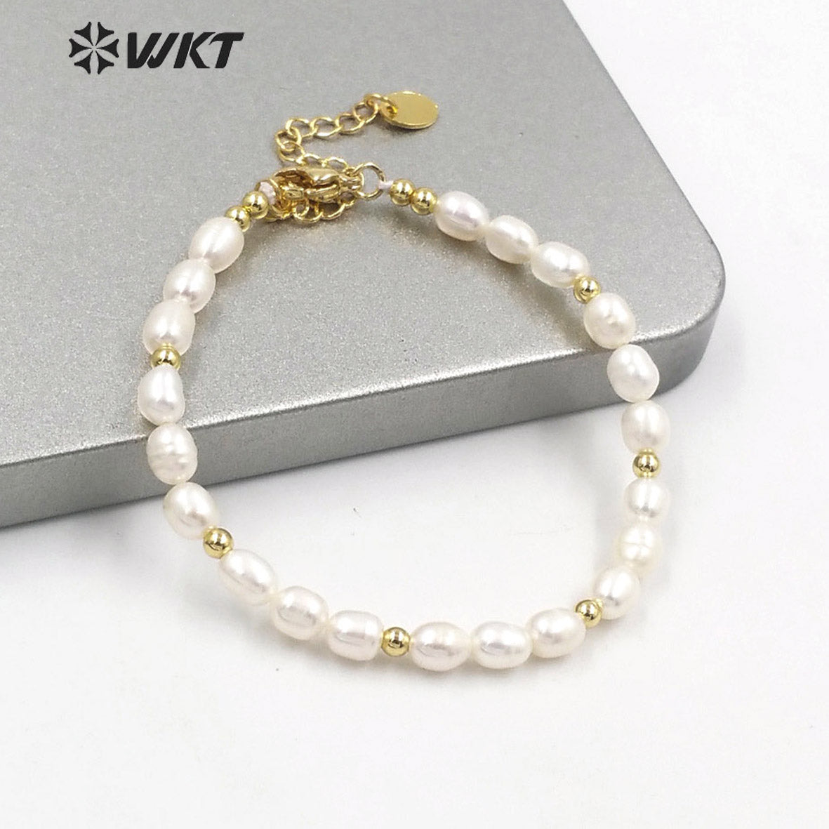 WT-MPB070 Wholesale New Design Precious Rice Shape Real Freshwater Pearl Bracelet with Extend Chain Women Bracelet for Wedding