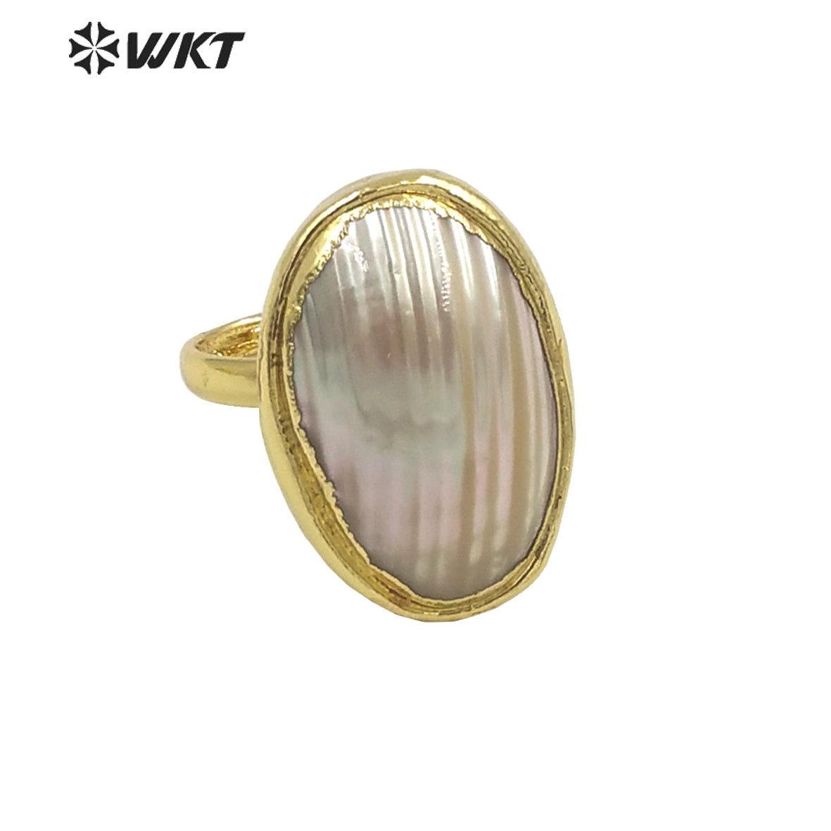 WT-MPR076 Fashion Gold Plated Resist Tarnishable Natural White Oval Mabe Women Ring for Anneversary Wedding Gift