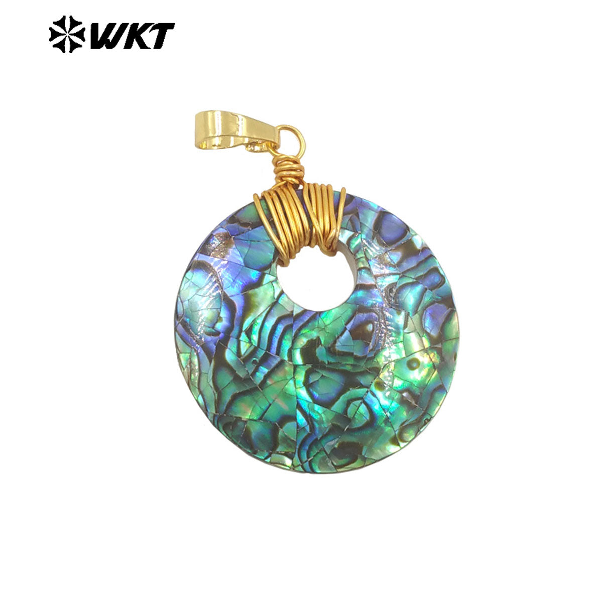 WT-JP391 Customize Elegant 18K Gold Plated Round Stylish Abalone Shell Pendant Jewelry Accessories for Women As Daily Decoration