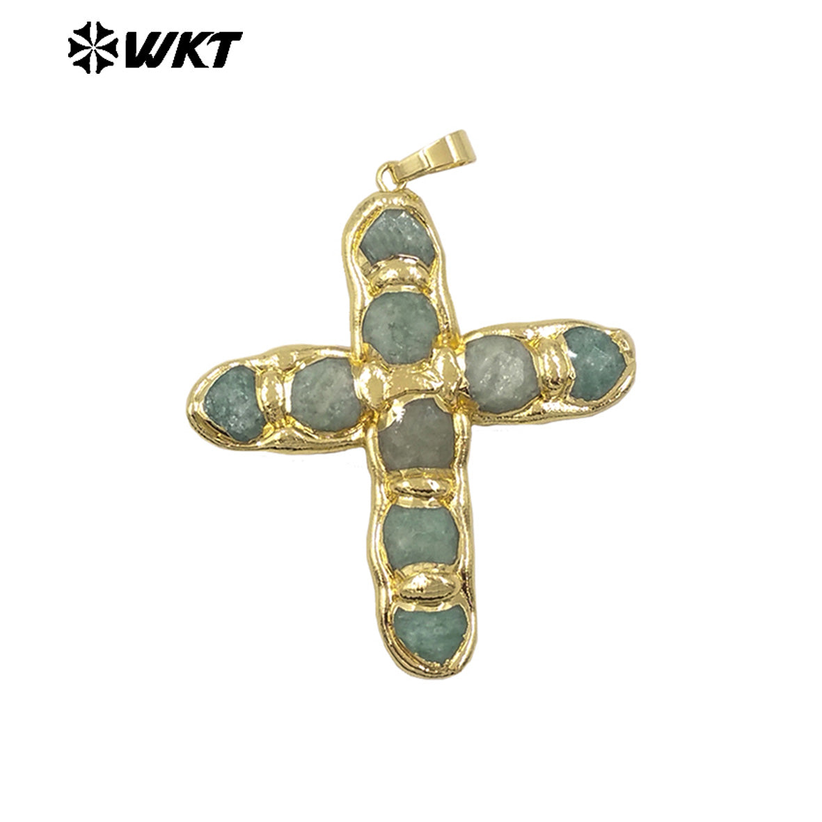 WT-P2005 Wholesale Beautiful Gemstone Religious Pendant Natural Rose Quartz With 18K Gold Plated Cross Shape for Necklace Making