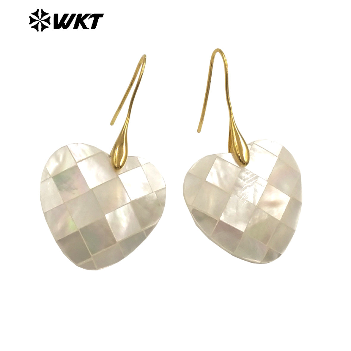 WT-MPE154 Wonderful Wholesale Mother of Pearl Shell Earrings Gold Color Heart Waterdrop Cross Moon Shape Women Birthday Gift
