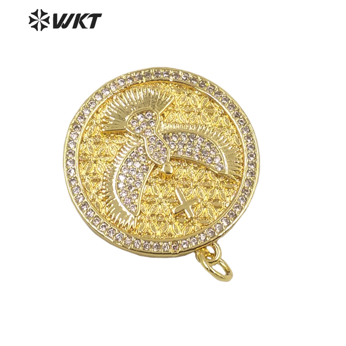 WT-MP201Amazing Micro Pave Cubic Zircon Setting Gold Eagle Pendant Unisex Round Coin Symbol Pendant for Necklace