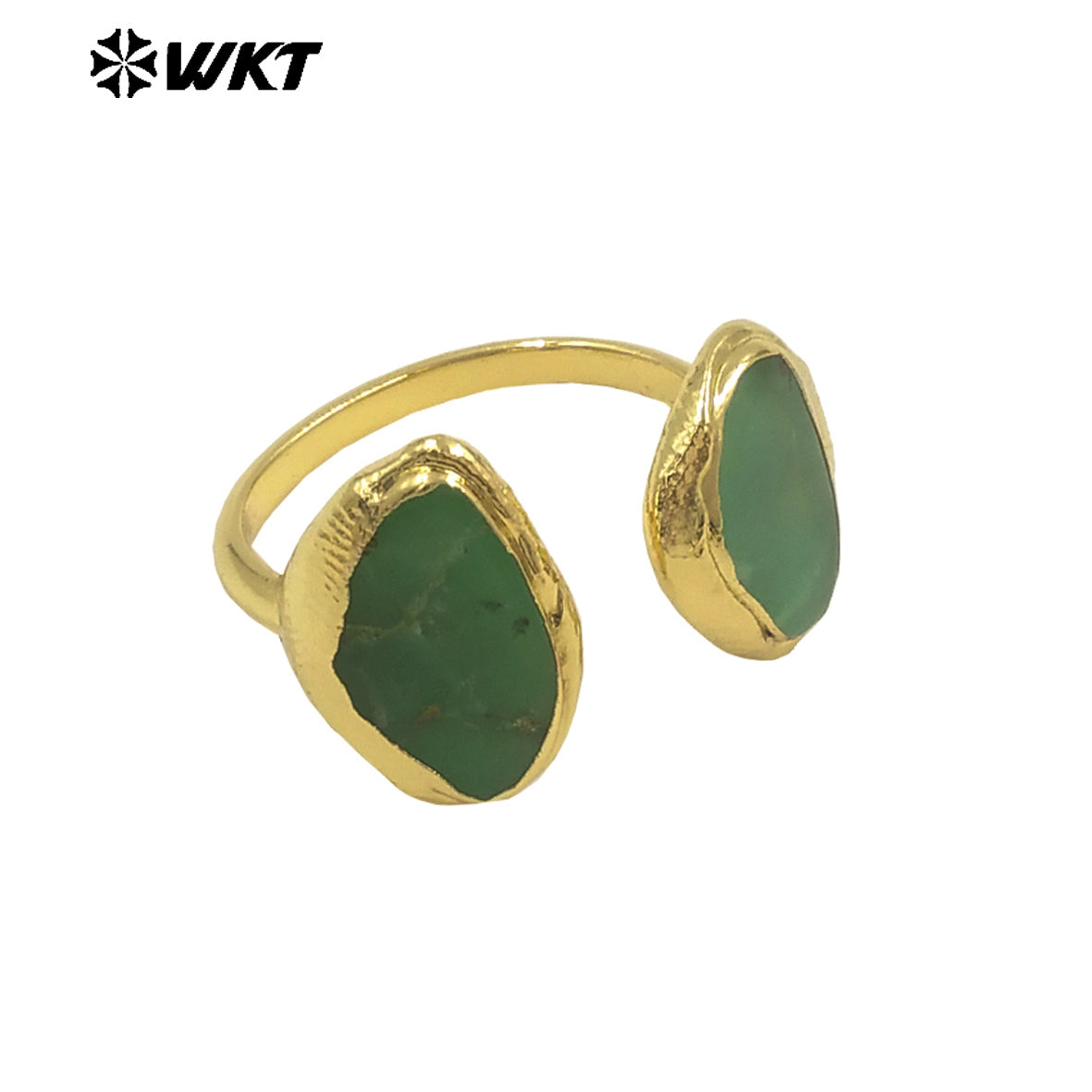 WT-R566 High Quality Simple Style Gold Plated Ring With Natural Australia Chrysoprase Stone Waterdrop Valentine's Gift for Her