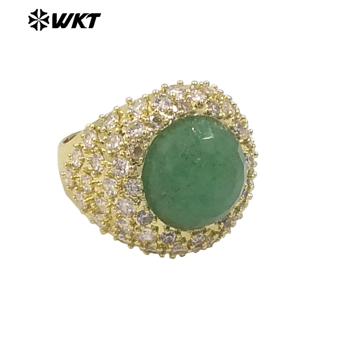 WT-MR027 Bling Series Big Unisex Cocktail Gemstone Setting With 18K Real Gold Plated Round Stone Rings in Open Size