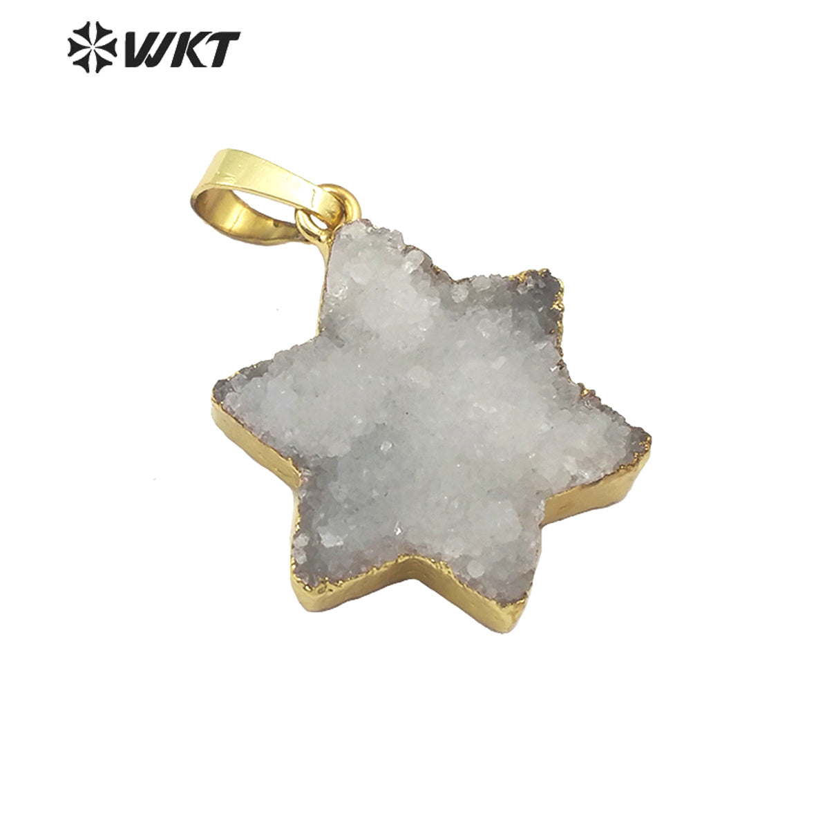 WT-P1508 Bohemian Natural Hexagonal Druzy Quartz Pendant Gold Plated Women Fashion Elegant Charm Jewelry Druzy Crystal Pendant