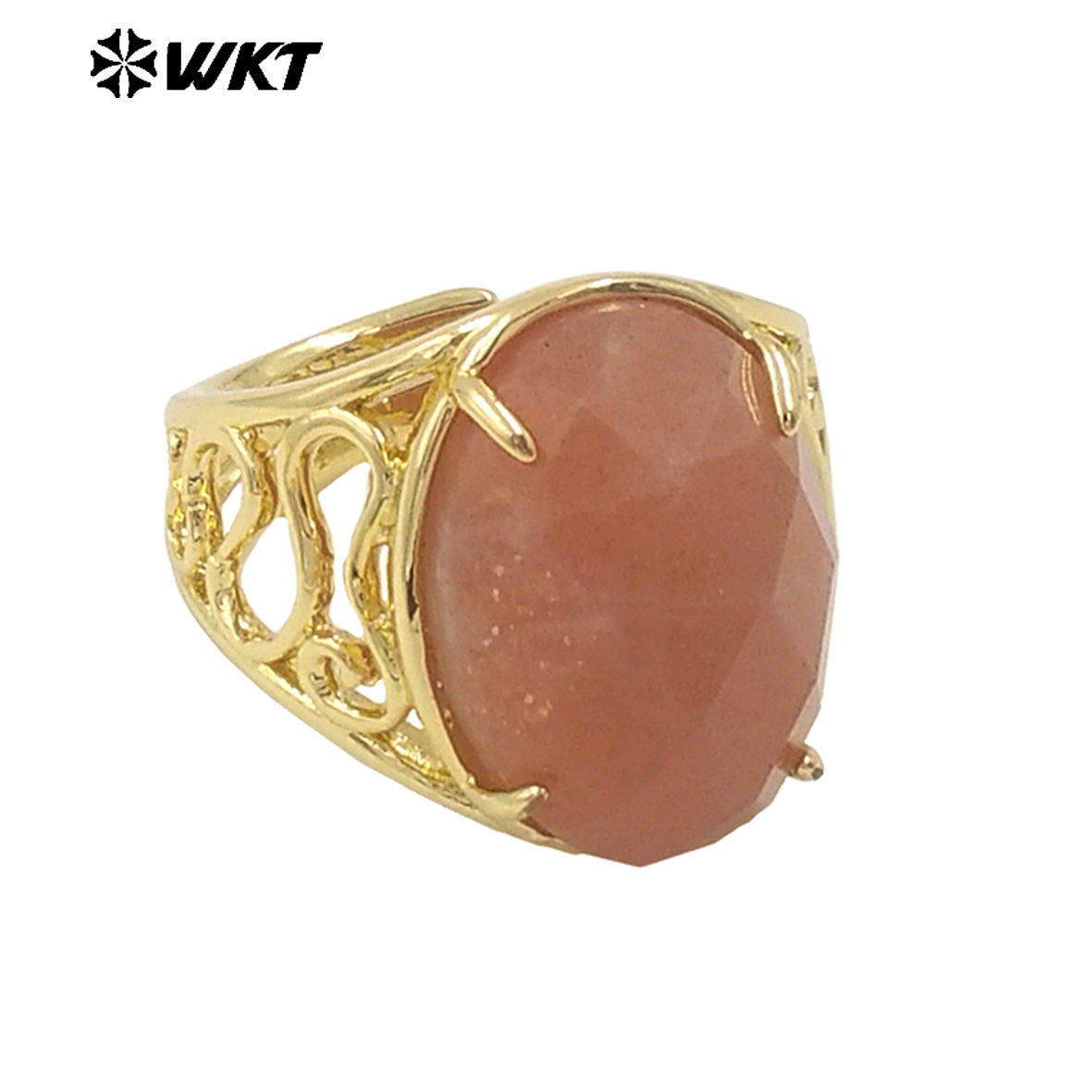 WT-R527 WKT New Design Natural Oval Faceted Gemstone With Clawing Setting Sun Stone Women Cocktail Ring
