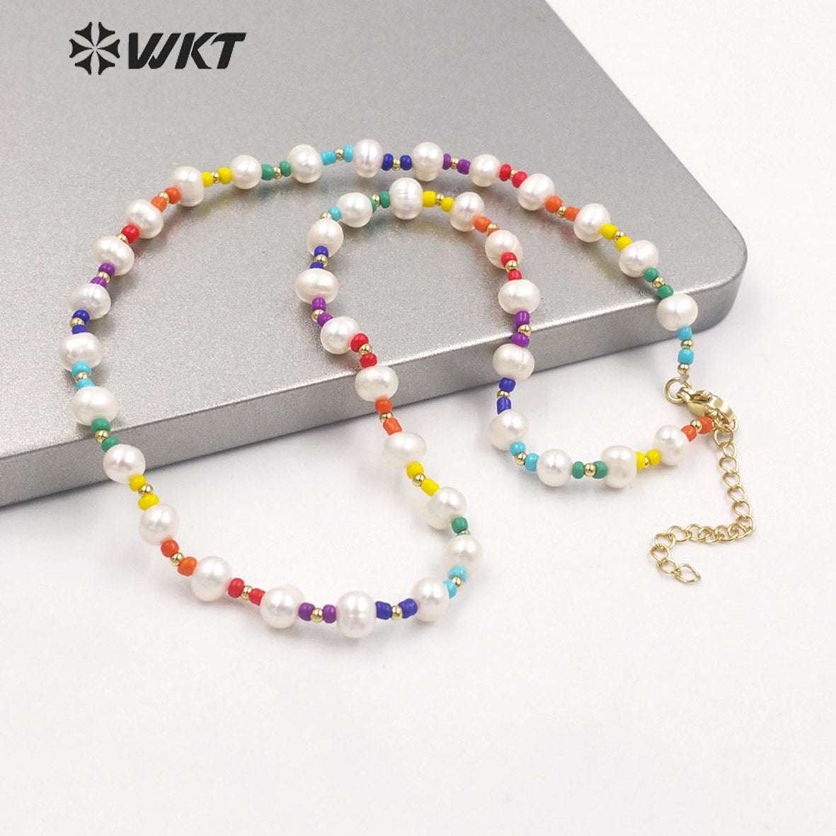 WT-JN204 Wholesale Hand Made Colorful Ceramic Pearl Beads Necklace 16 Inch Long Friend Birthday Gift Necklace