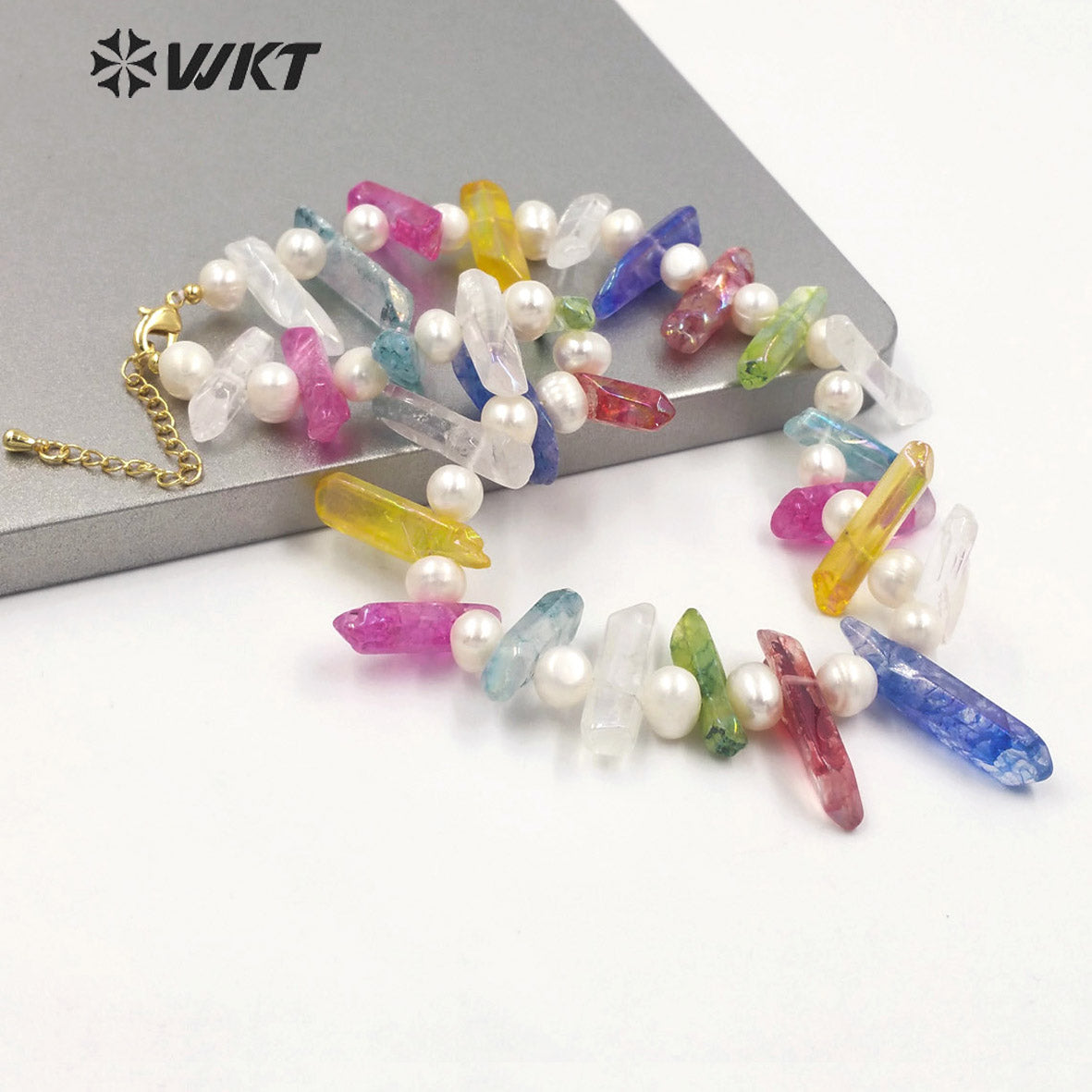WT-N1400 Bohemian Vintage Women Jewelry Design Necklace Aura Crystal Quartz Strand Necklace Handmade Statement Necklace