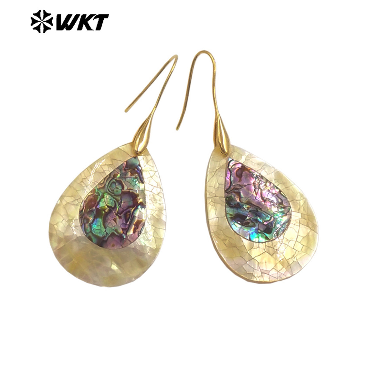 WT-MPE155 Wholesale Special Design Fashion Natural Drop Shell Earrings With Gold Color Plated Waterdrop Shape for Women
