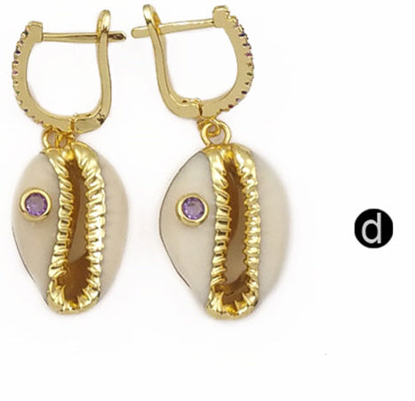 WT-E538 Unique Design Natural Cowrie With Cubic Zircon Charm Earring Stud Earrings Multi Option Original Cowrie Earring