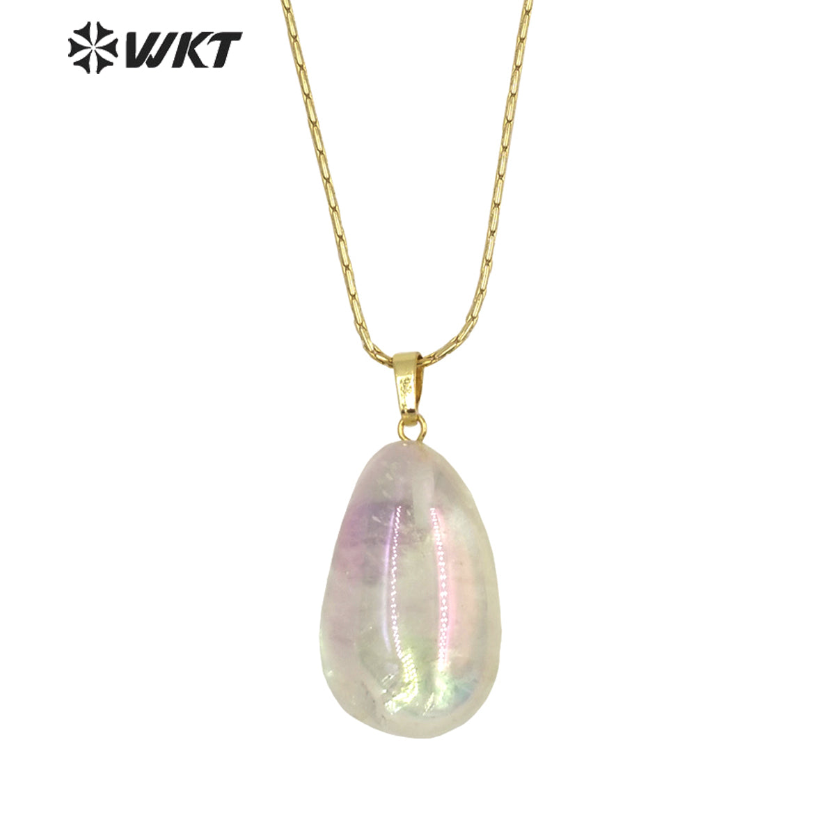 WT-N1398 WKT Amazing Brightly Aura Chunky Egg Shape Stone Necklace Energy Healing Crystal Quartz Aura Necklace Jewelry