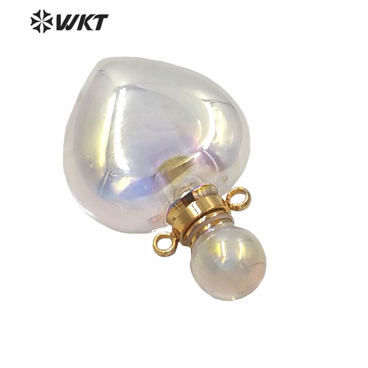 WT-P1595 Amazing WKT Exclusive Color Natural AURA Quartz Heart Shape Stone Pendant Fashion Heart Essencial Oil Bottle Pendant