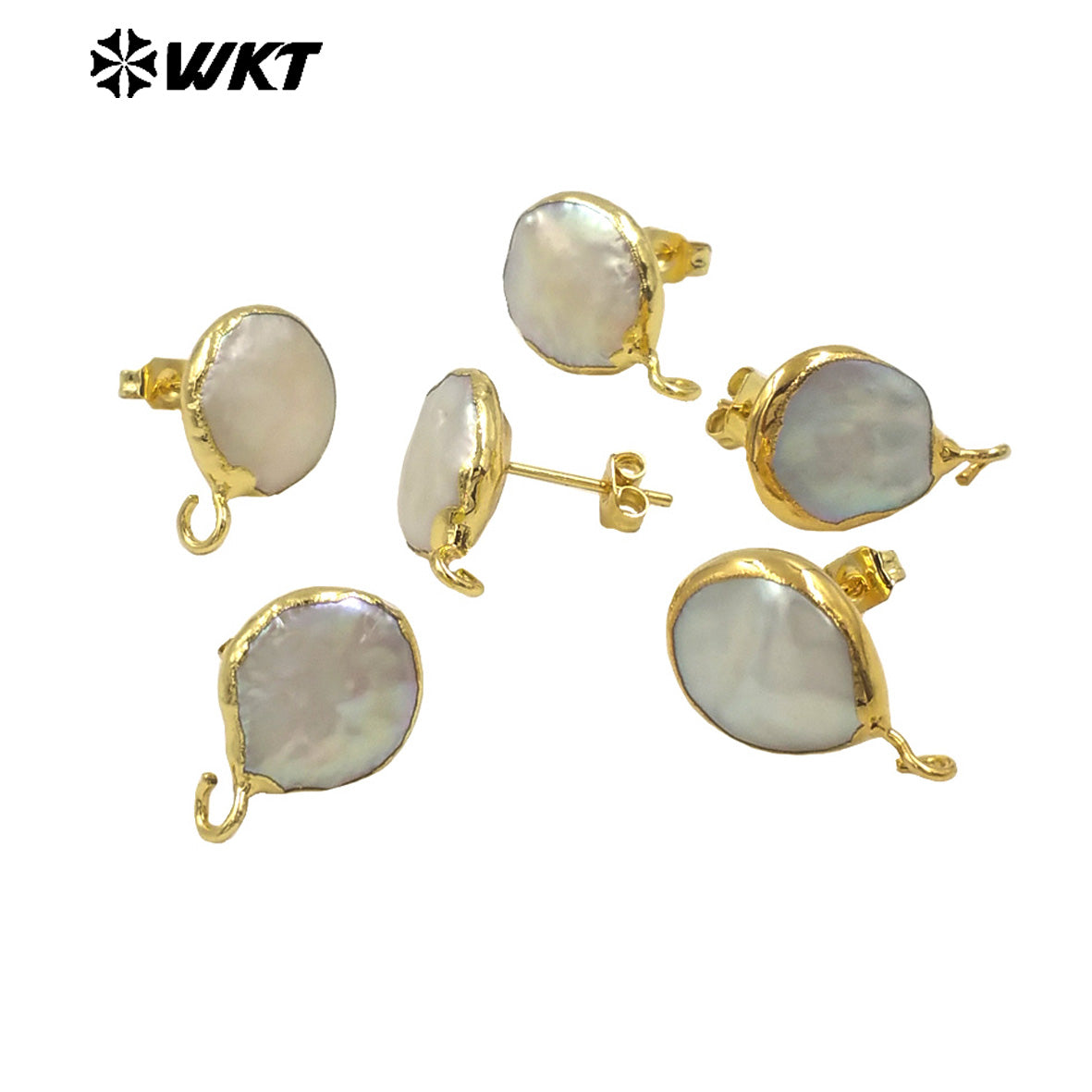 WT-JF329 Pearl Stud Earring Connector Jewelry Random Size Pearl Earring Making Gold Framed Pearl Accessories Jewelry Findings