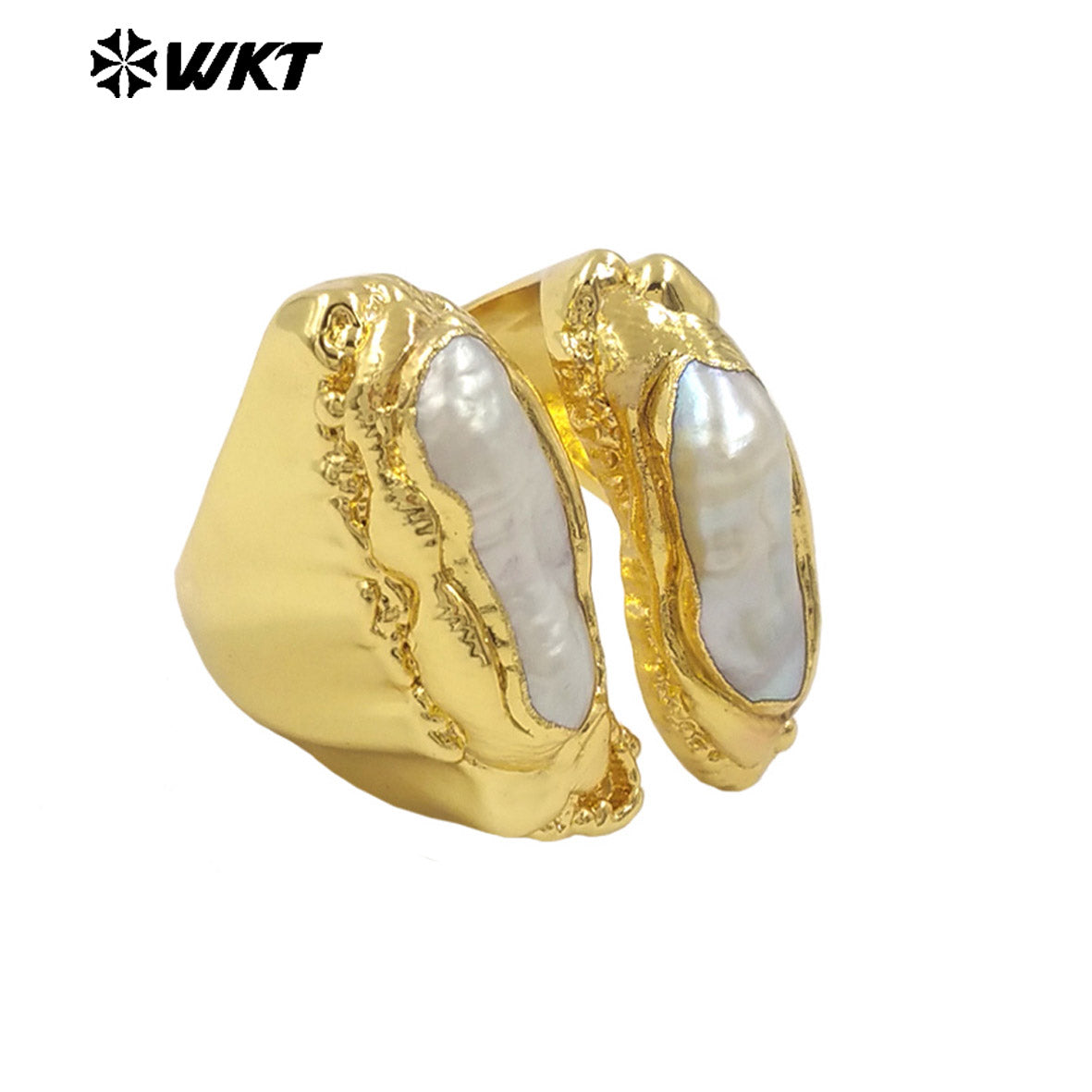 WT-MPR108 WKT New Vacano Series Design 18K Gold Plated Freshwater Pearl and Amazonite Stone Ring in Adjustable Size