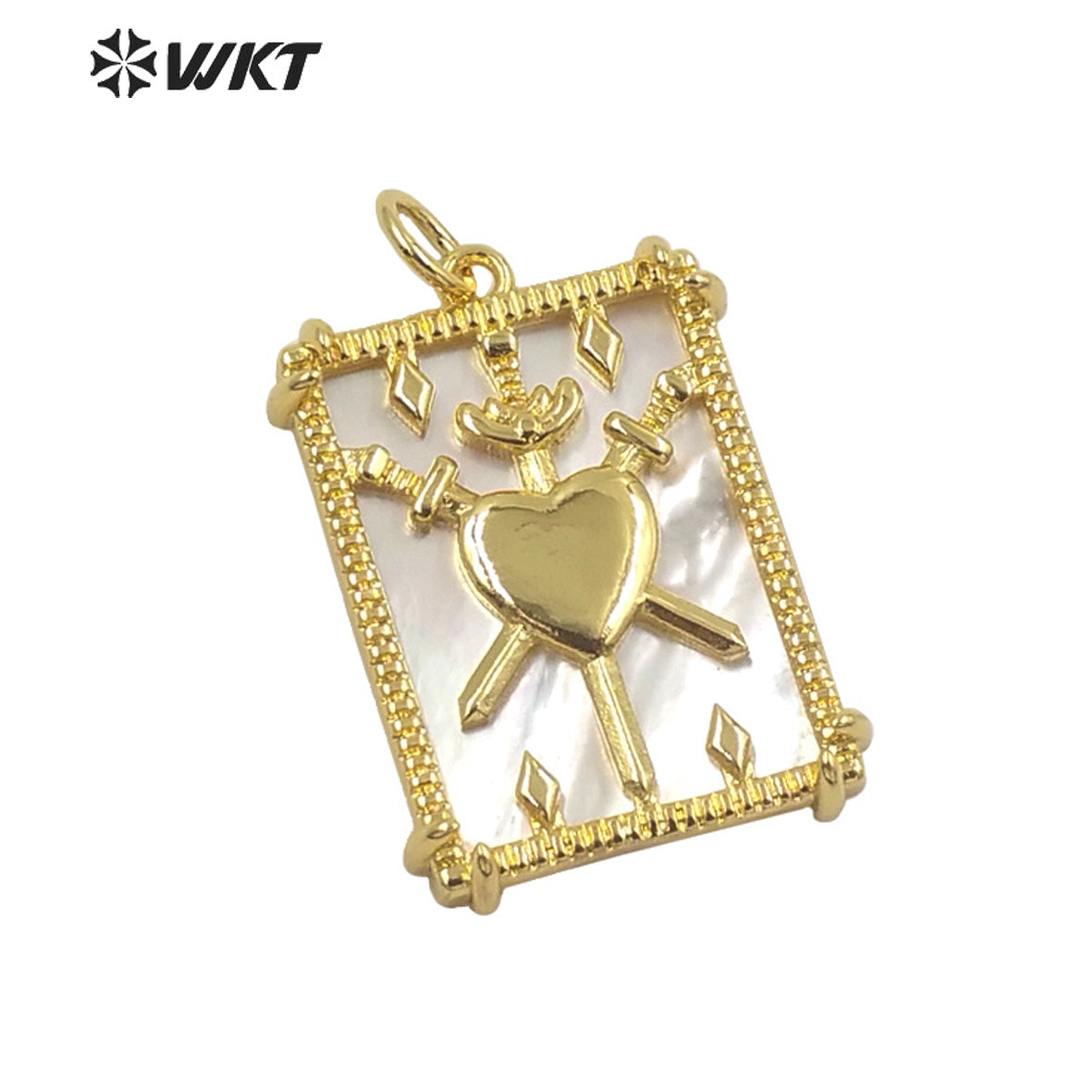 WT-MP220 Wholesale Fashion Popular Symbolic 18k Real Gold Plated Sun and Moon Pendant Small Size White Shell Back square Pendant