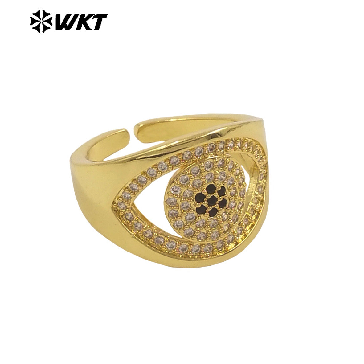 WT-MR030 WKT New Micro Charming Cubic Zircon Setting 18k Real Gold Plated Resist Tarnishable Popular Eye Ring