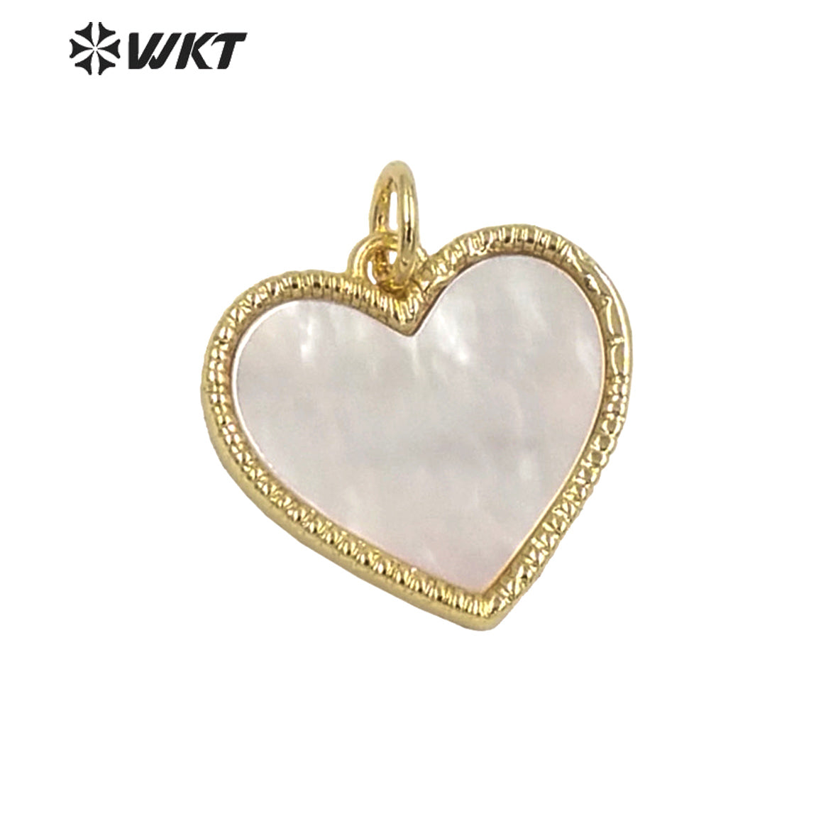 WT-JP322 Wholesale Fashion 18k Real Gold Bezel White MOP Setting Shell Charm Small Lovely Heart Shell Pendants