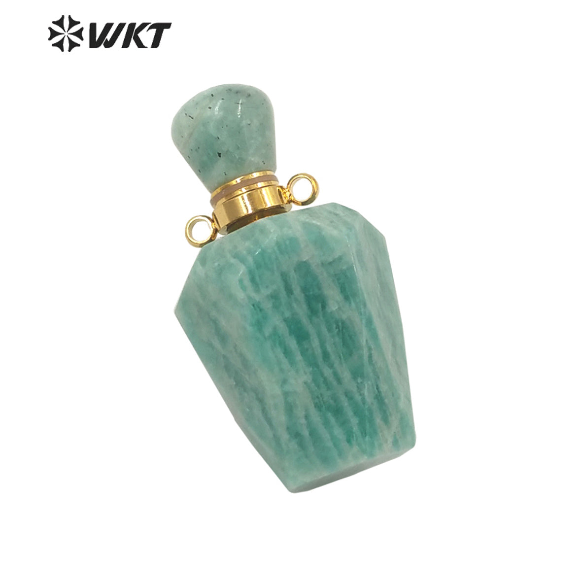 WT-P1691 New Color Natural Gold Stainless Steel Amazon Stone Perfume Bottle Pendant Lady Essencial Oil Bottle Pendant