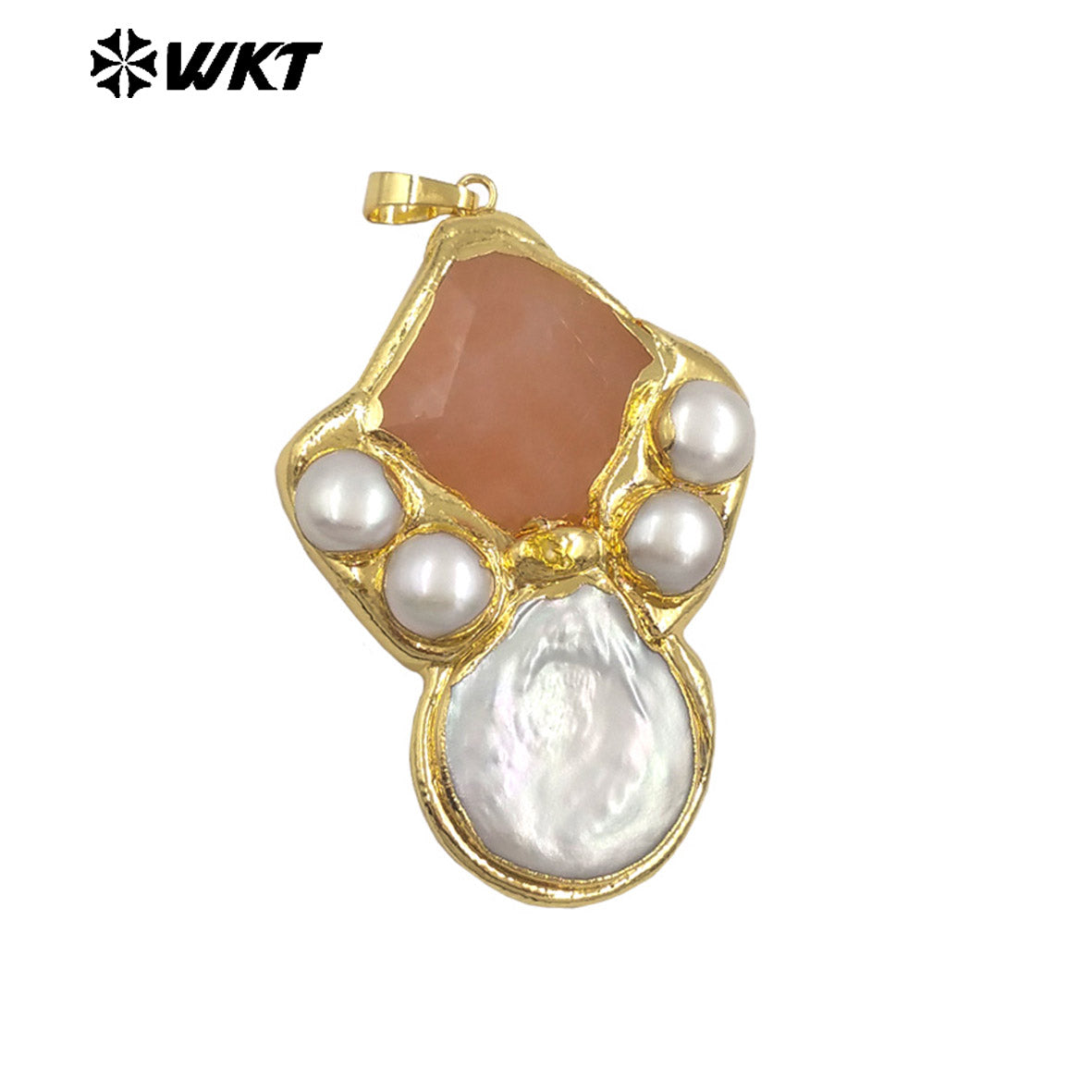 WT-JP423 Gorgeous Back Full Plated With 18K Gold Multi Colors Natural Stones And Pearls Pendants For Women Necklace Handmade