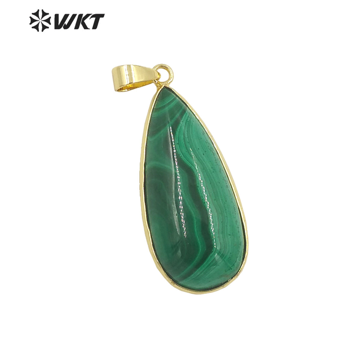 WT-P1861 WKT Newest Precious Natural Green Stone Pendant Randomly Size Teardrop Pendant 18k Gold Plated Bezel Malachite Pendant