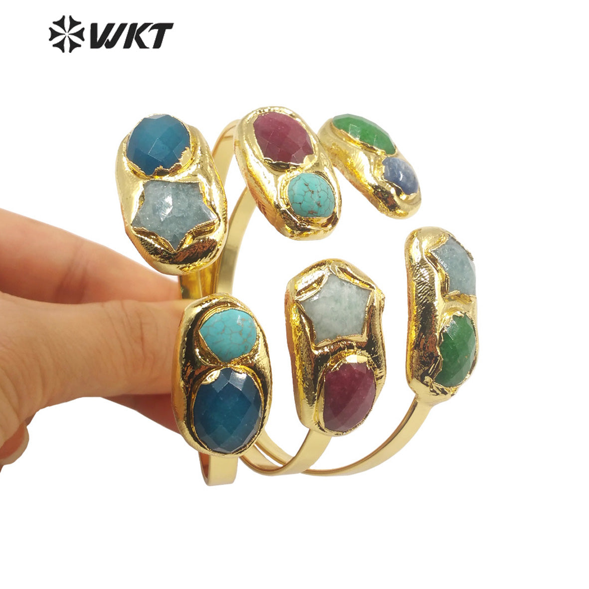 WT-B601 Natural Gemstone Bangles Star Ball Gemstone Earth Star 18k Real Gold Plated Precious Bangles Natural Gemstone Bangles