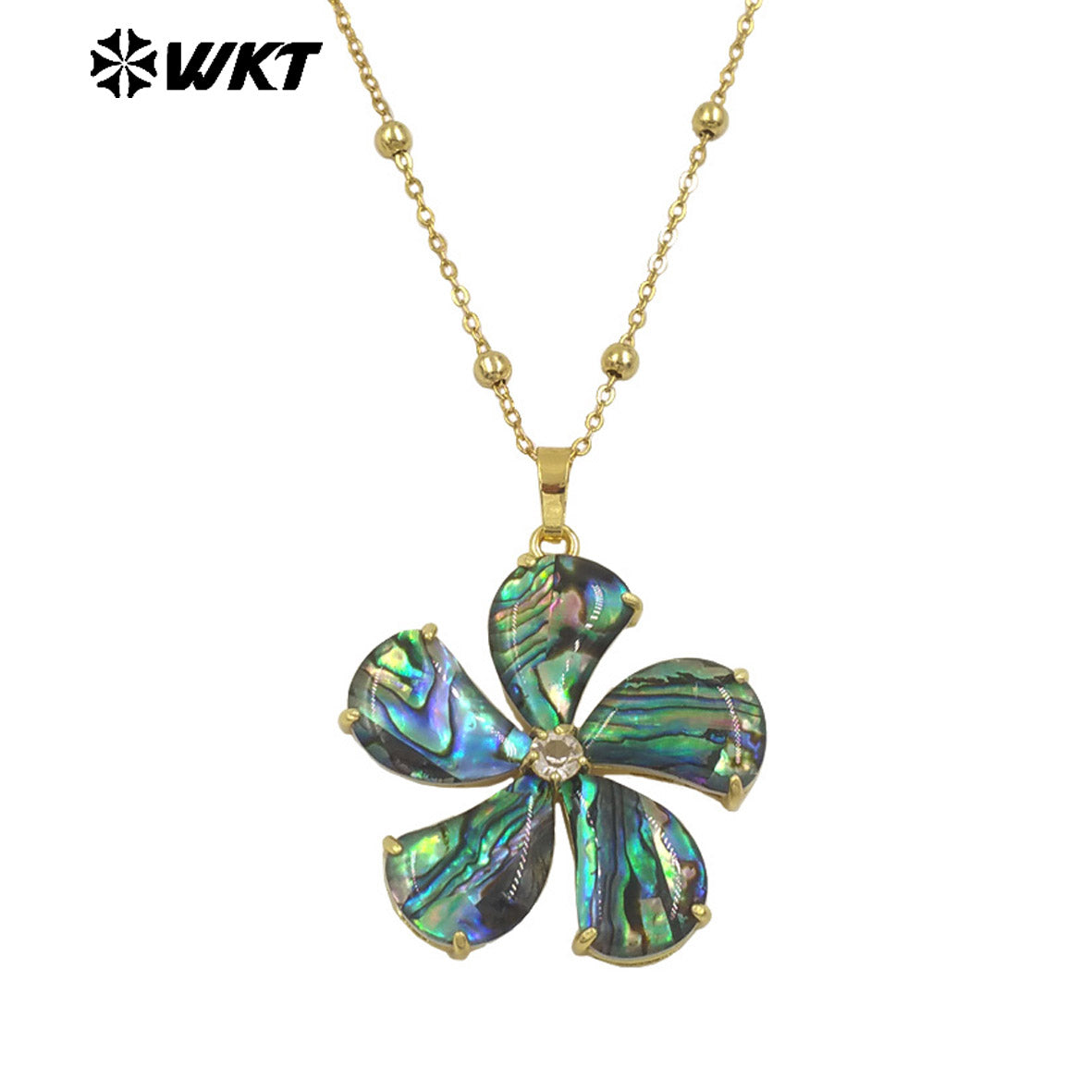 WT-JN310 New Design Exquisite Natural Abalone Shell Flower Necklace 18K Gold Plated Beads Chain for Ladies Valentine's Day Gift
