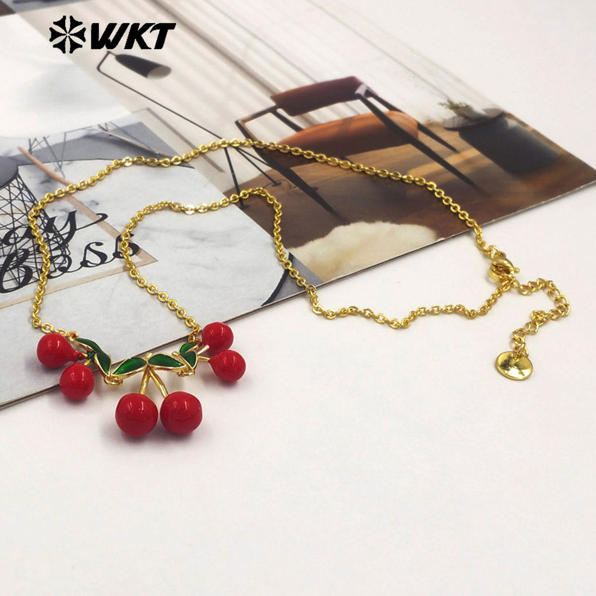 WT-JFN41 Beautiful Newest Gold Plated Necklace With Three Cherries Tiny Chain For Women Jewelry Accessories Gift Wholesale