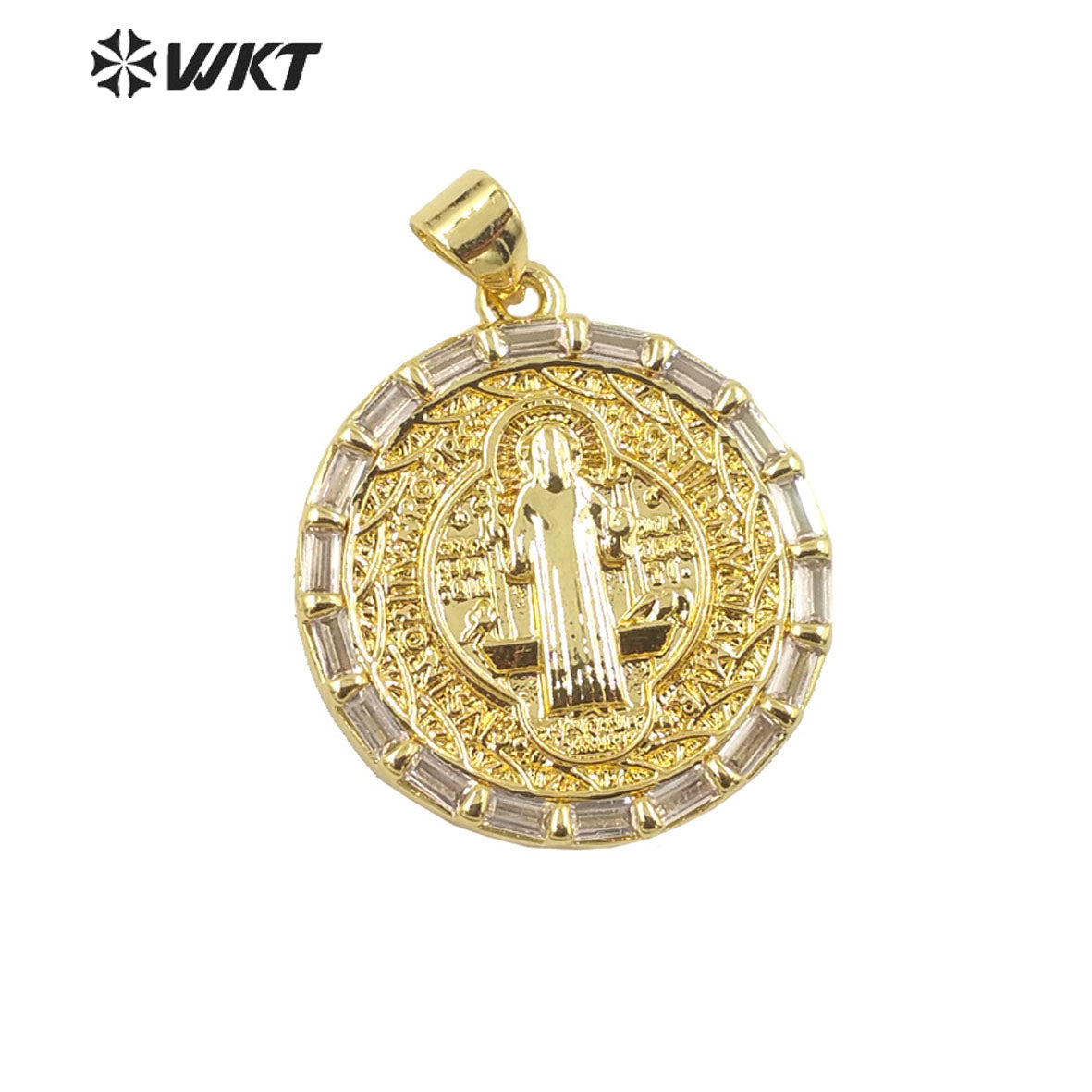 WT-MP285 Newest Vintage Style Female Deity Shaped Round Shaped Cubic Zircon Madonna Design Pendant