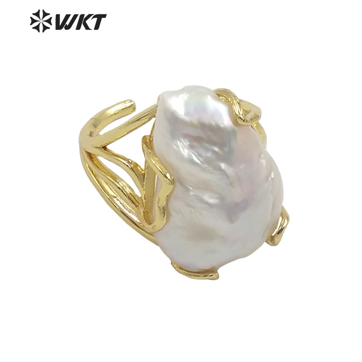 WT-MPR037 Unique Fashion Gold Plated Resist Tarnishable Freshwater Pearl Ring for Friend Wedding Ring Gorgeous Claw Setting Ring