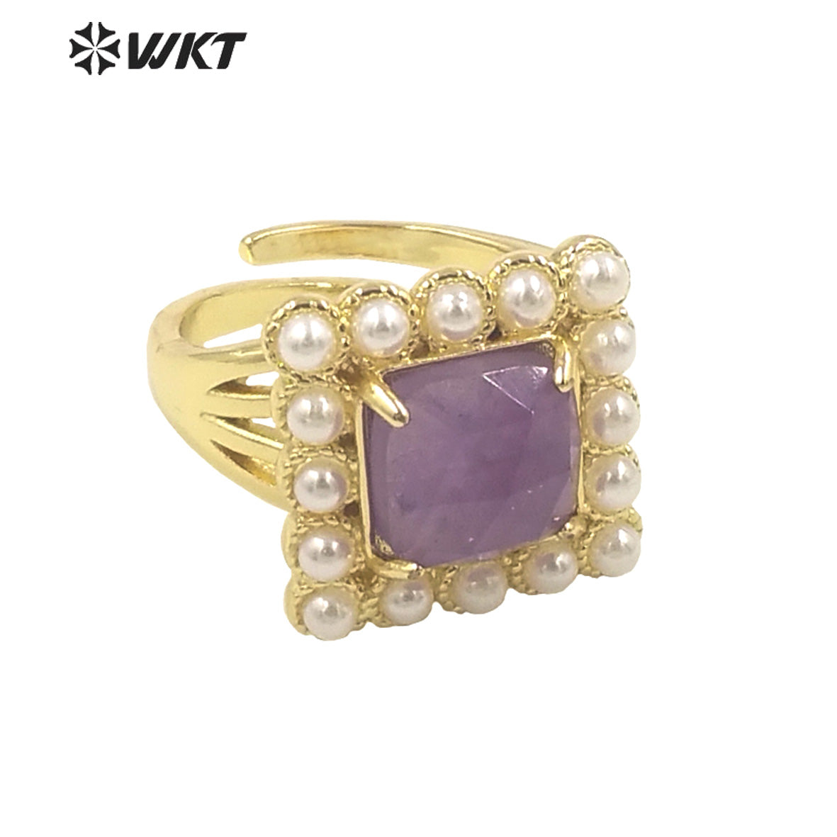WT-MPR077 Delicate Charming Lady Square Natural Gemstone with Claw Setting 18K Gold Plated Birthday Stone Ring