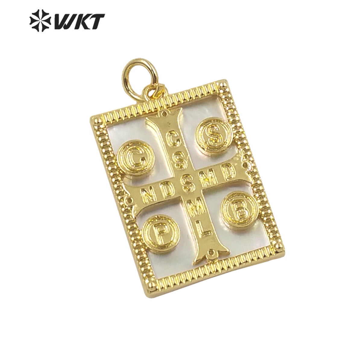 WT-MP207 Amazing WKT Fashion Real Gold Plated Religious Micro Pave Cross Pendant Lady Small Diamond Pave Shell Pendant