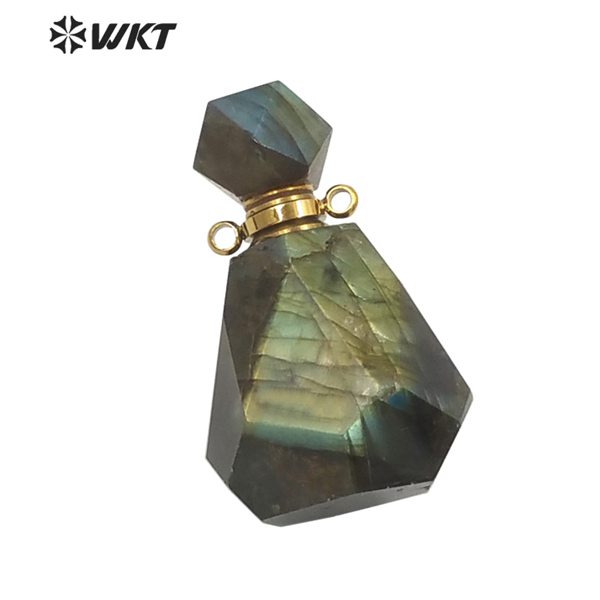 WT-P1627 Gorgeous Natural Faceted Flash Labradorite Perfume Bottle Pendant for Women Esencil Oil Bottle Jewelry Pendant