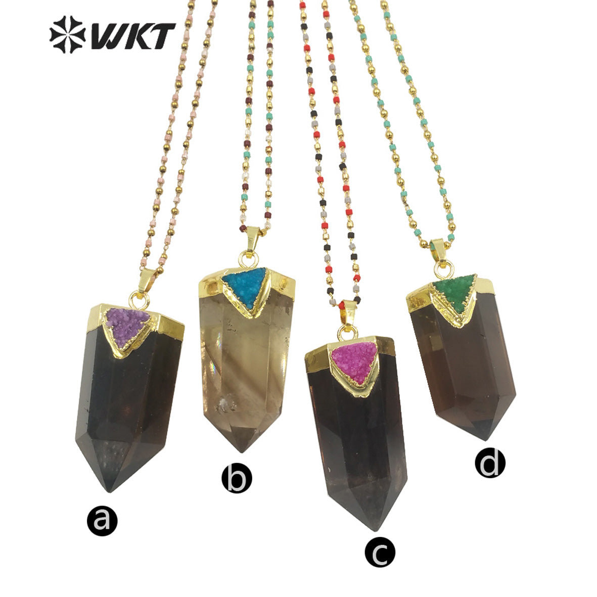 WT-N1291Wholesale Fashion Gold Plated Hexagon Quartz Point Stone Necklace Lady Populared Natural Gemstone Smoky Stone Necklace