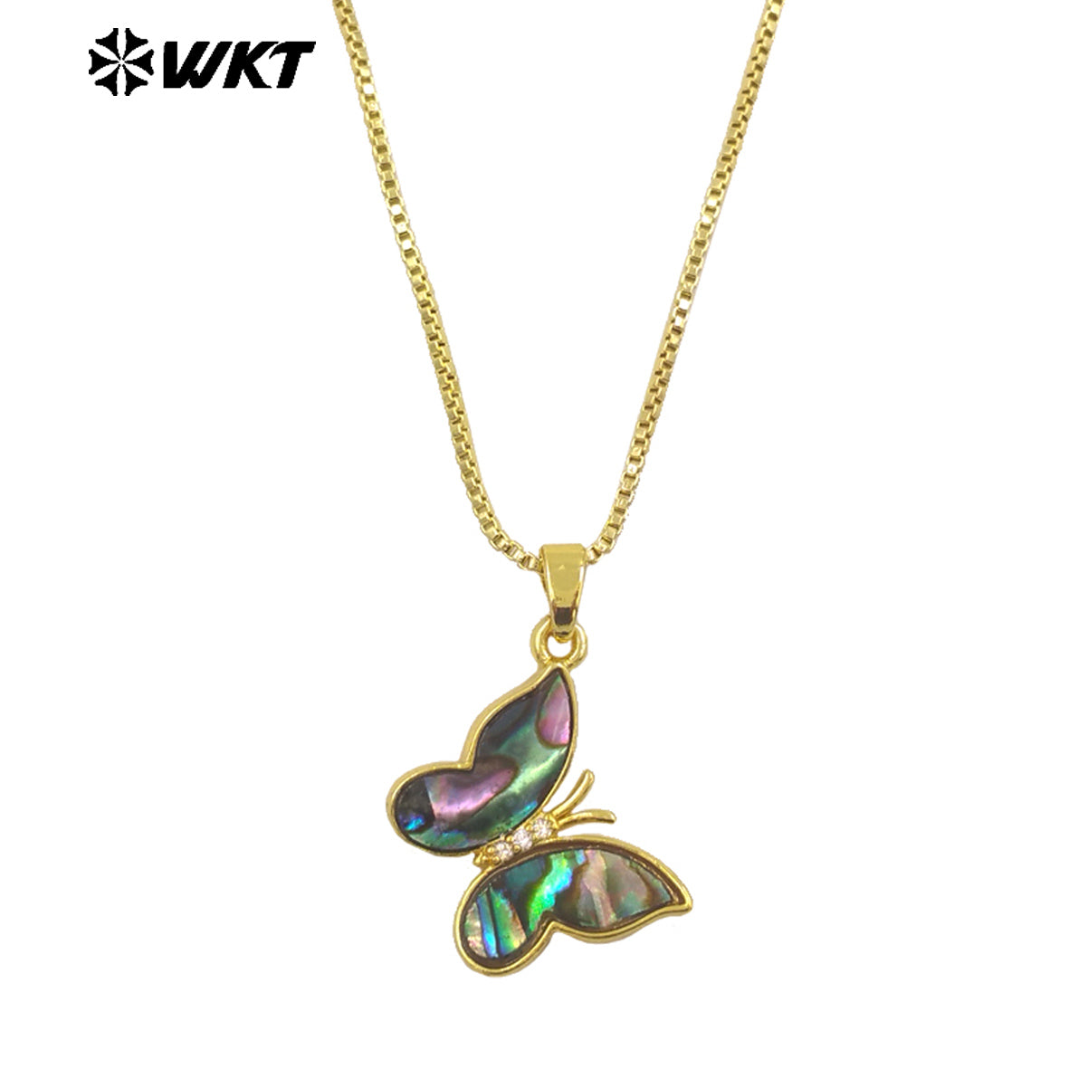 WT-JN282 Wholesale New Design Natural White Pearl Shell and Abalone Made Butterfly Charm Necklace in 18 Inch Long