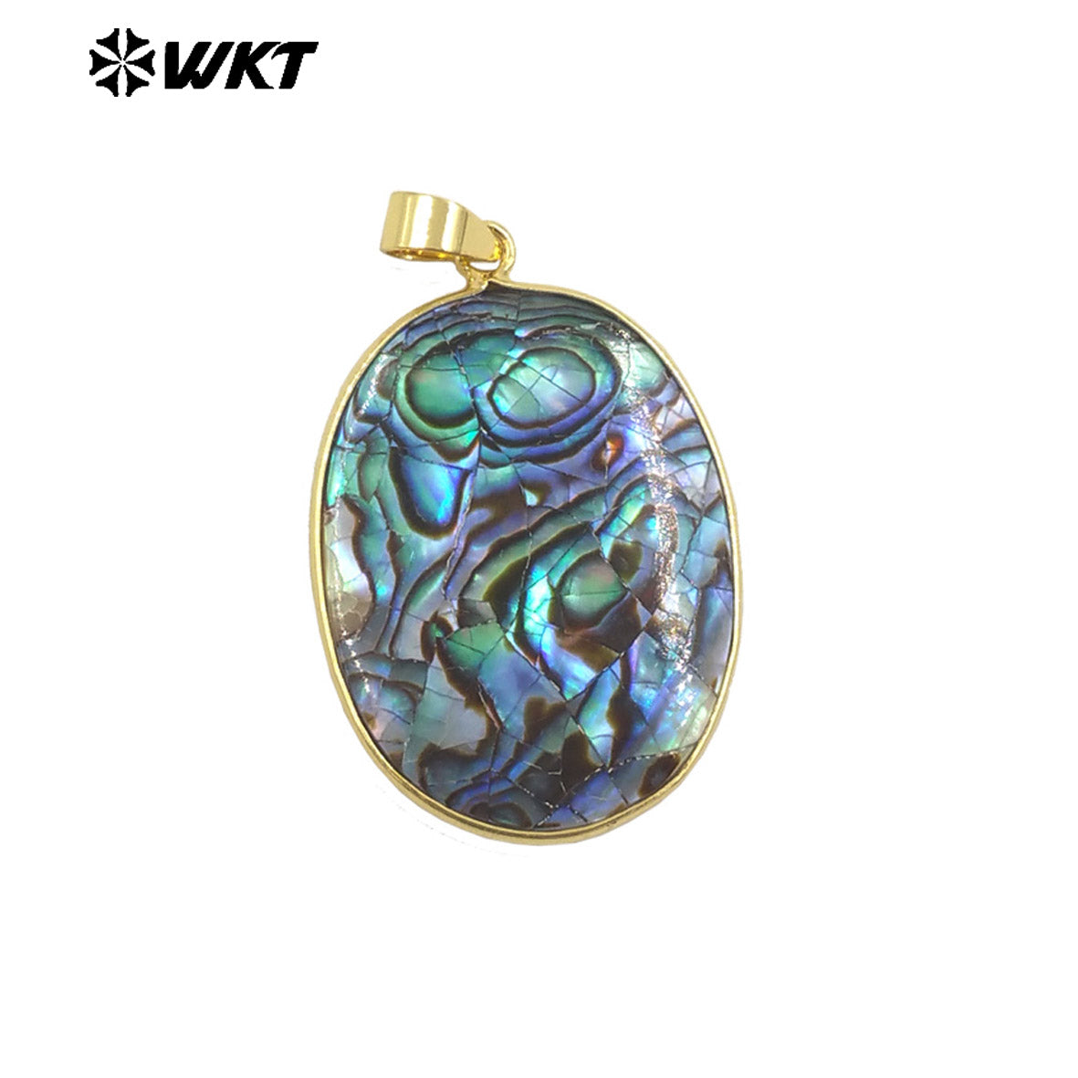 WT-JP408 High Quality DIY Jewelry Accessory Raw Natural Abalone Shell Oval Pendant With Gold Edged for Women Necklace Handmade