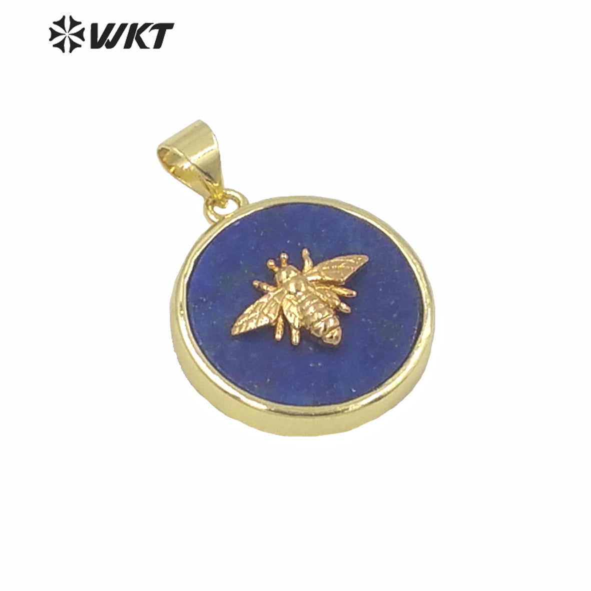 WT-P1576 New Hot Sales Round Stone Charm Pendant Fashion Gold Bezel Bee Stone Pendants Gold Birthday Gift Pendant in 9mm
