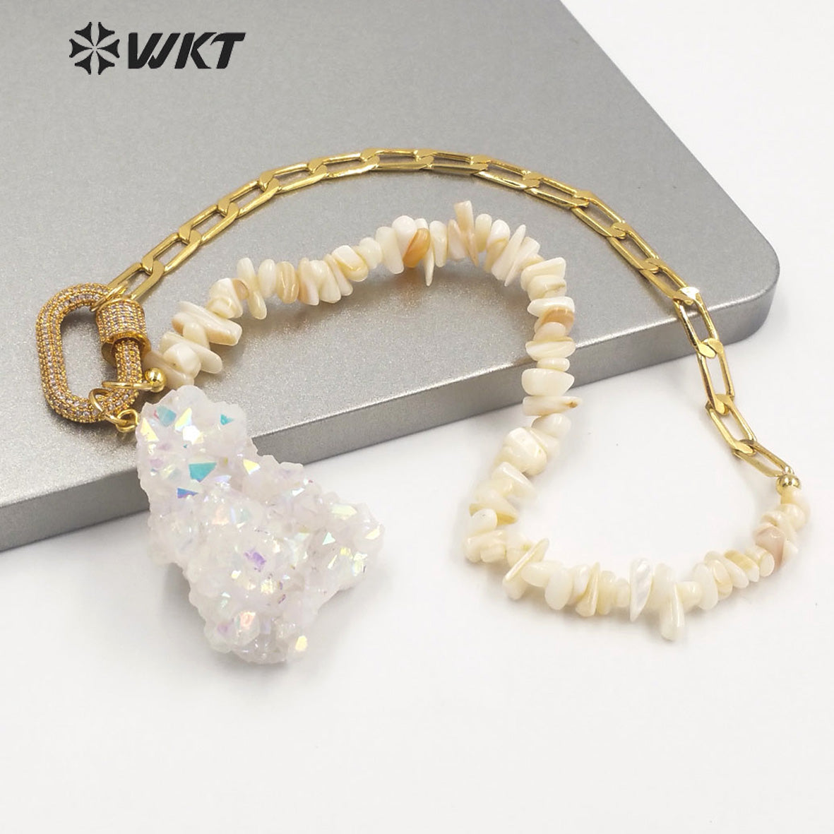 WT-N1253 Amazing Sparkly Angel AURA Quartz Stone Necklace Fashion Lady Unique Hand Make Chain Crystal Necklace