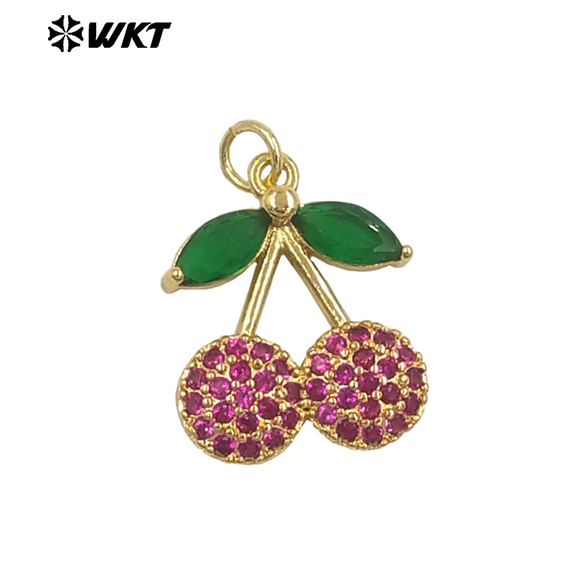JFE156 High Quality Fruit Series Double Cherries Charm Pendant Yellow Brass With Drop Oil White And Purple Color Finding