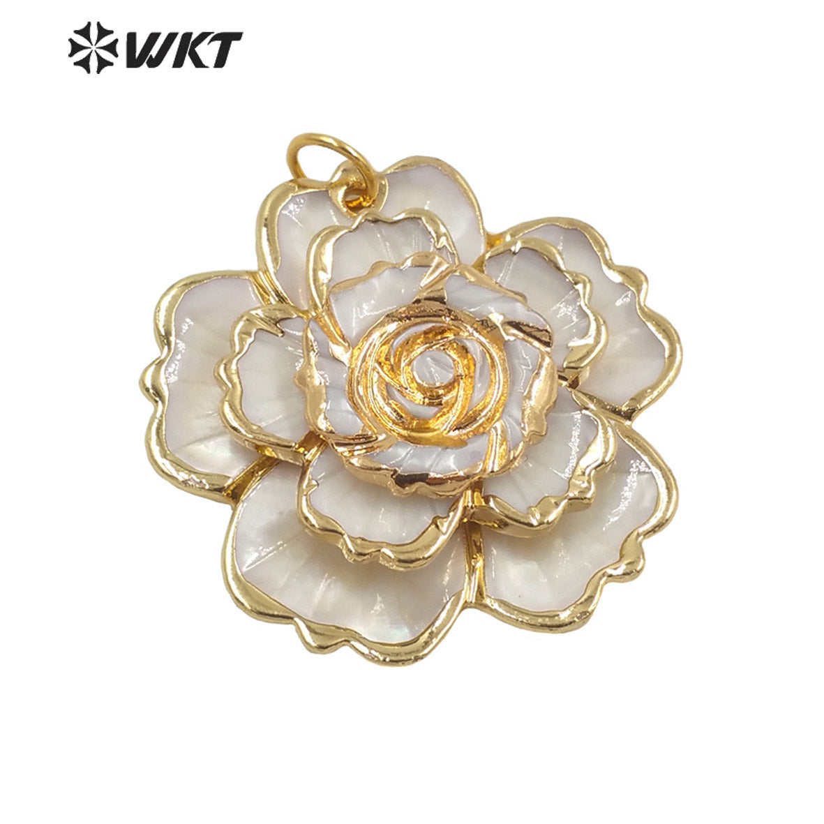 WT-JP241Wholesale New Amazing Hand Carved Big Shell Flower Pendant with Gold Trim Fashion Beauty Natural White Shell Flower