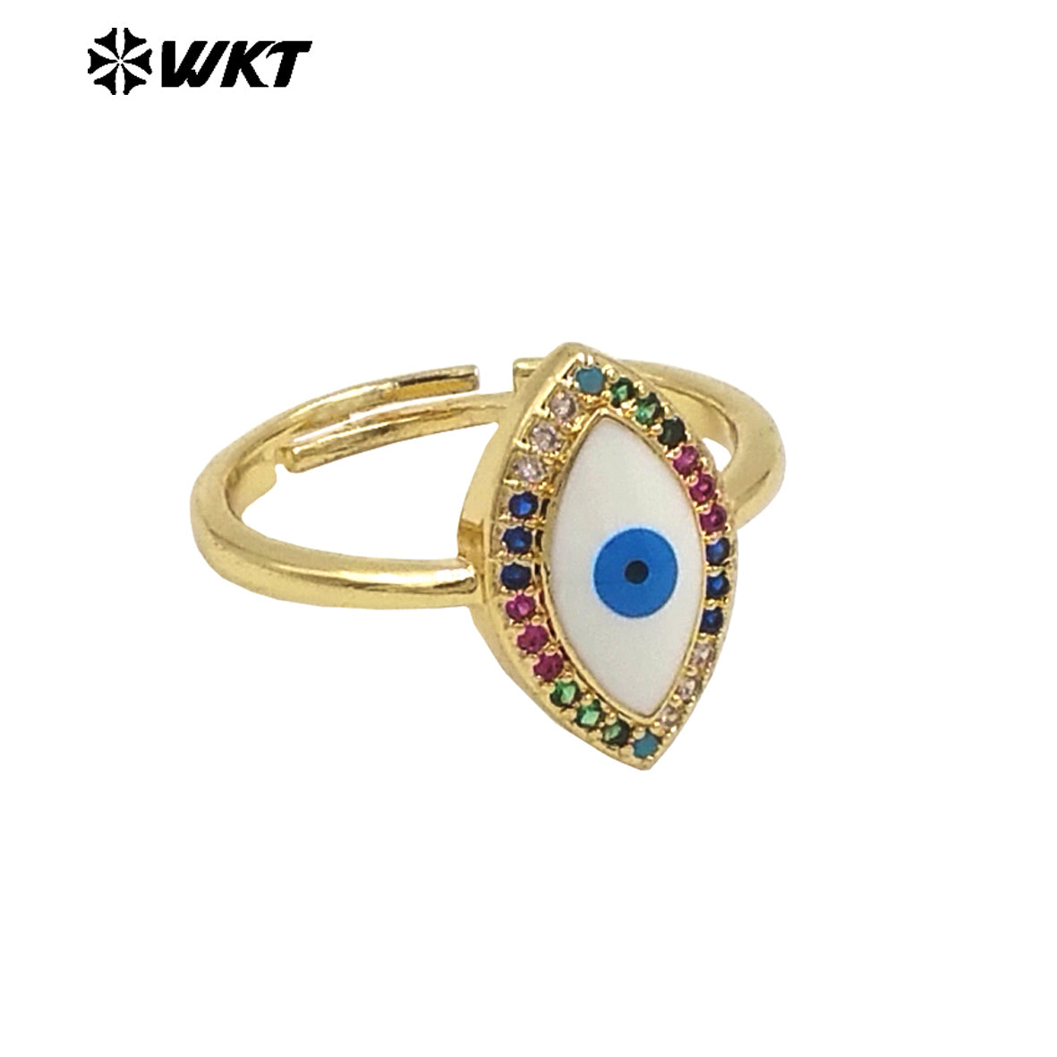 WT-MPR099 Attractive Fashion Girl Colorful Cubic Zircon Turkey Eye Open Size Adjustable Gold Plated Delicate Ring