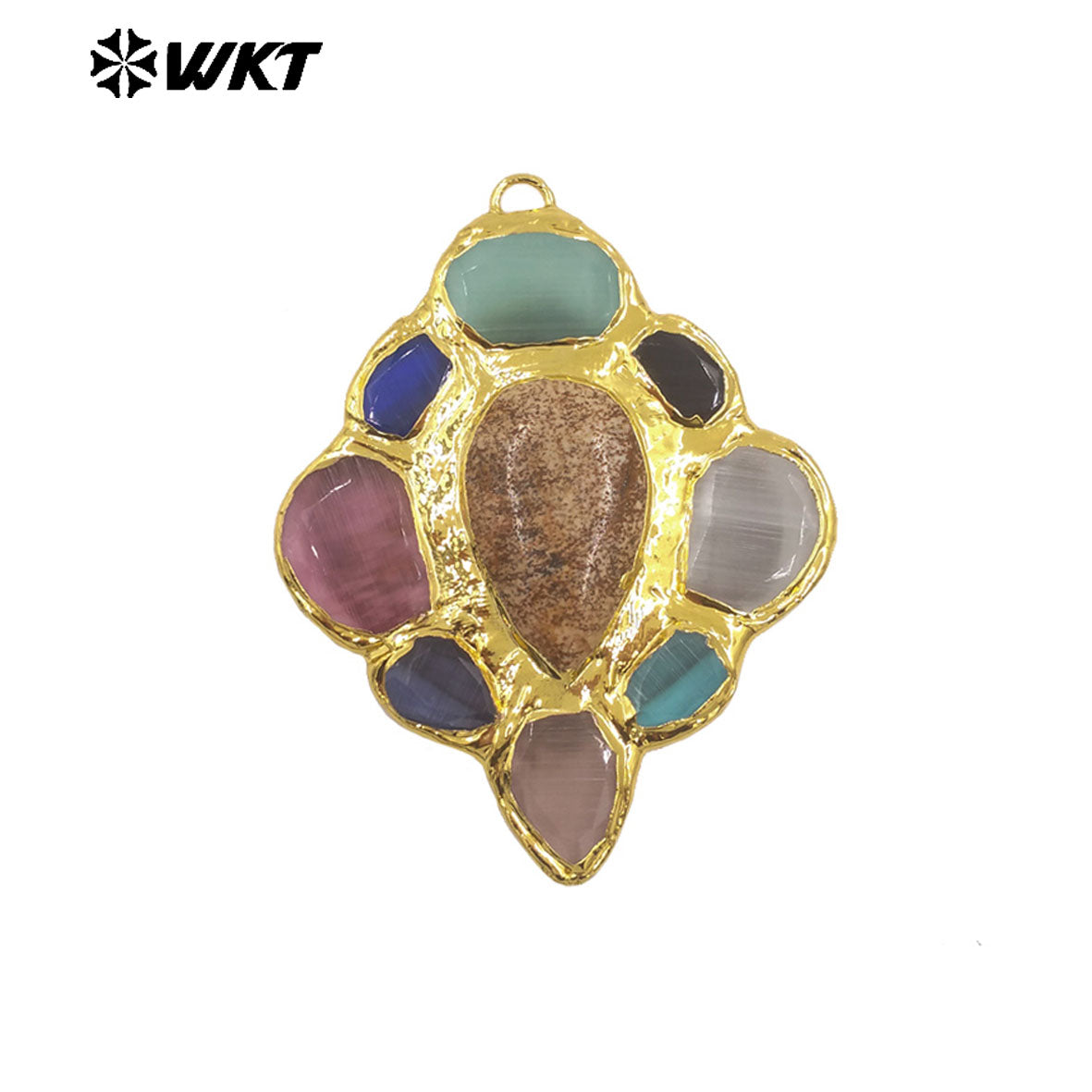 WT-P2008 Amazing Back Full Gold Plated With Multi Colors Natural Gemstones Big Pendant For Fantastic Necklace Jewelry DIY