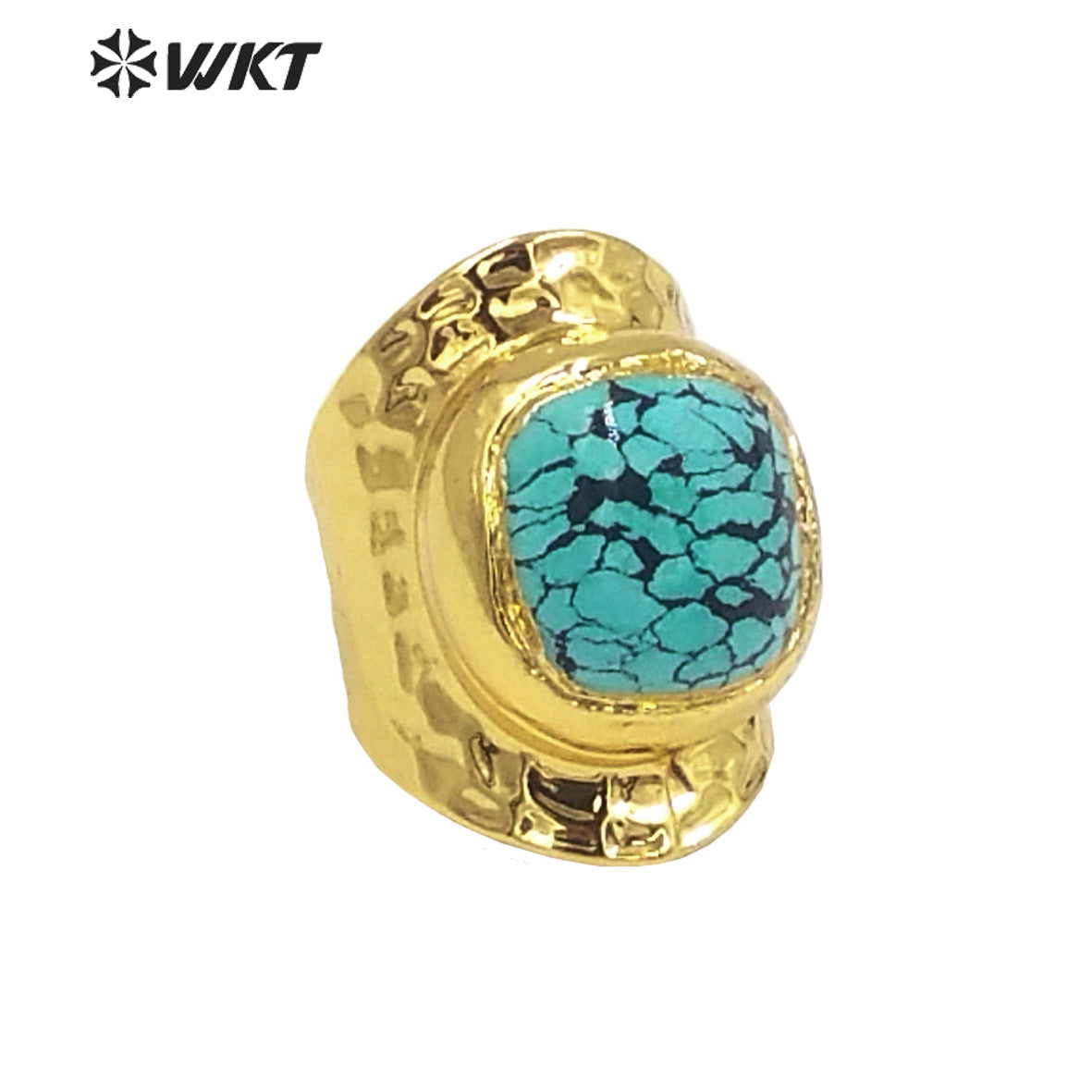 WT-R473 New Design Natural Turquoise Ring With Women Fashion Gold Plated Peacock Stone Ring Boho Charming Ring