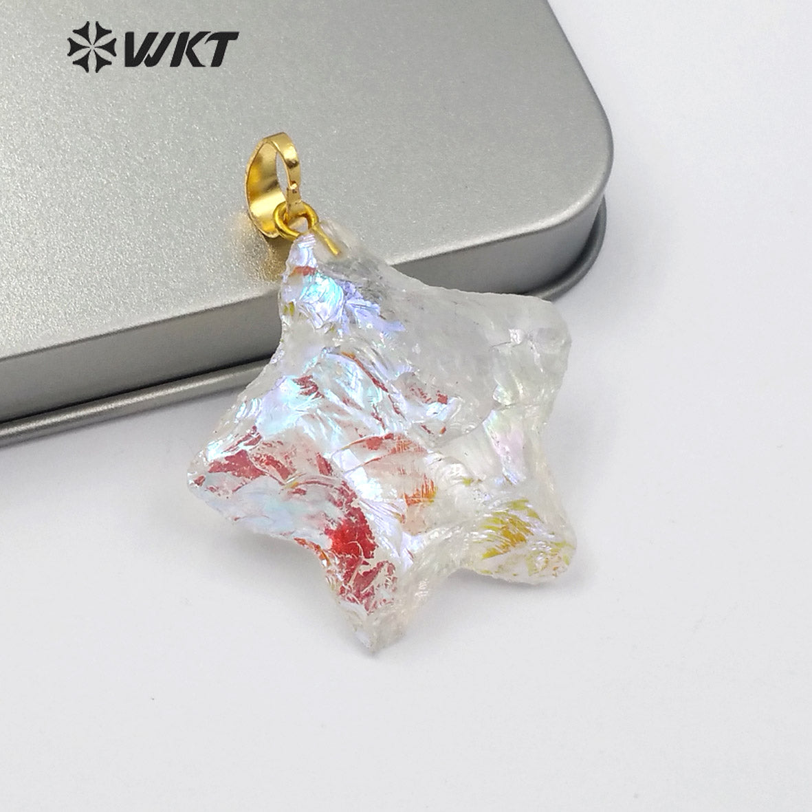 WT-P1885 Amazing Natural Aqua Aura Crystal Quartz Pendant Single Loop Raw Stone Quartz Star Pendant for Necklace Design